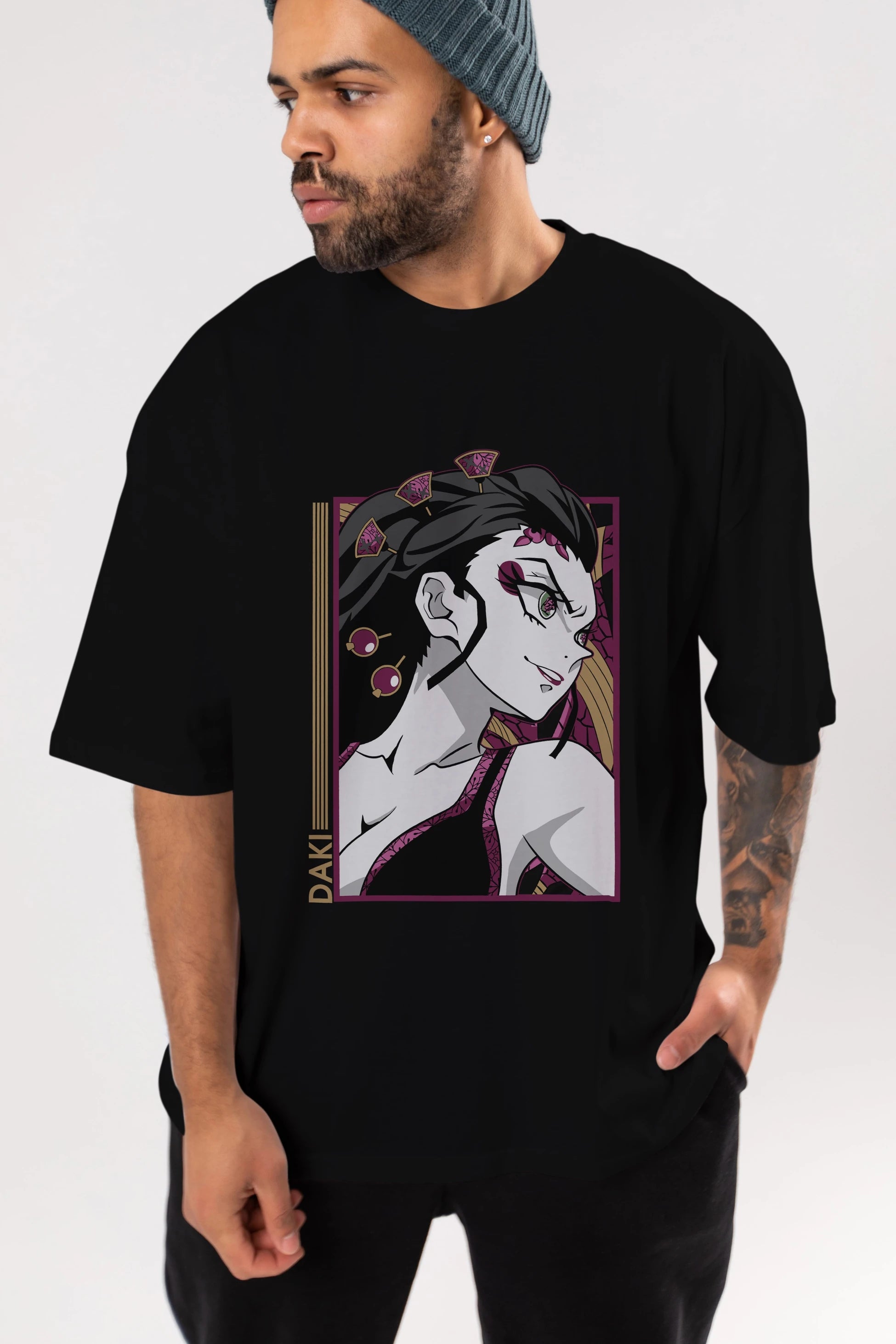 Daki DEMION SLAYER Anime Ön Baskılı Oversize t-shirt %100 pamuk Erkek Kadın Unisex