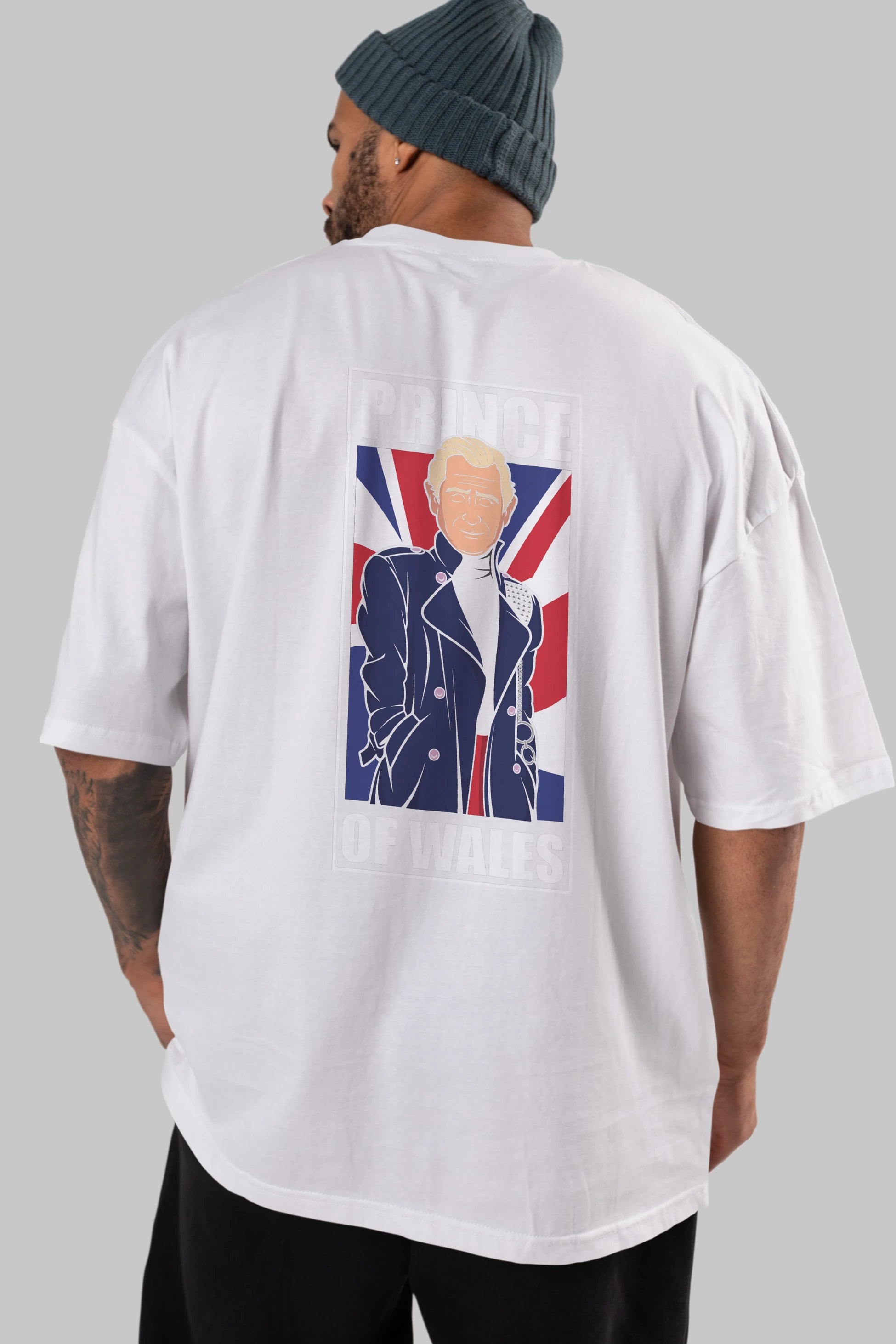 Prince Charles Arka Baskılı Oversize t-shirt Erkek Kadın Unisex %100 Pamuk tişort