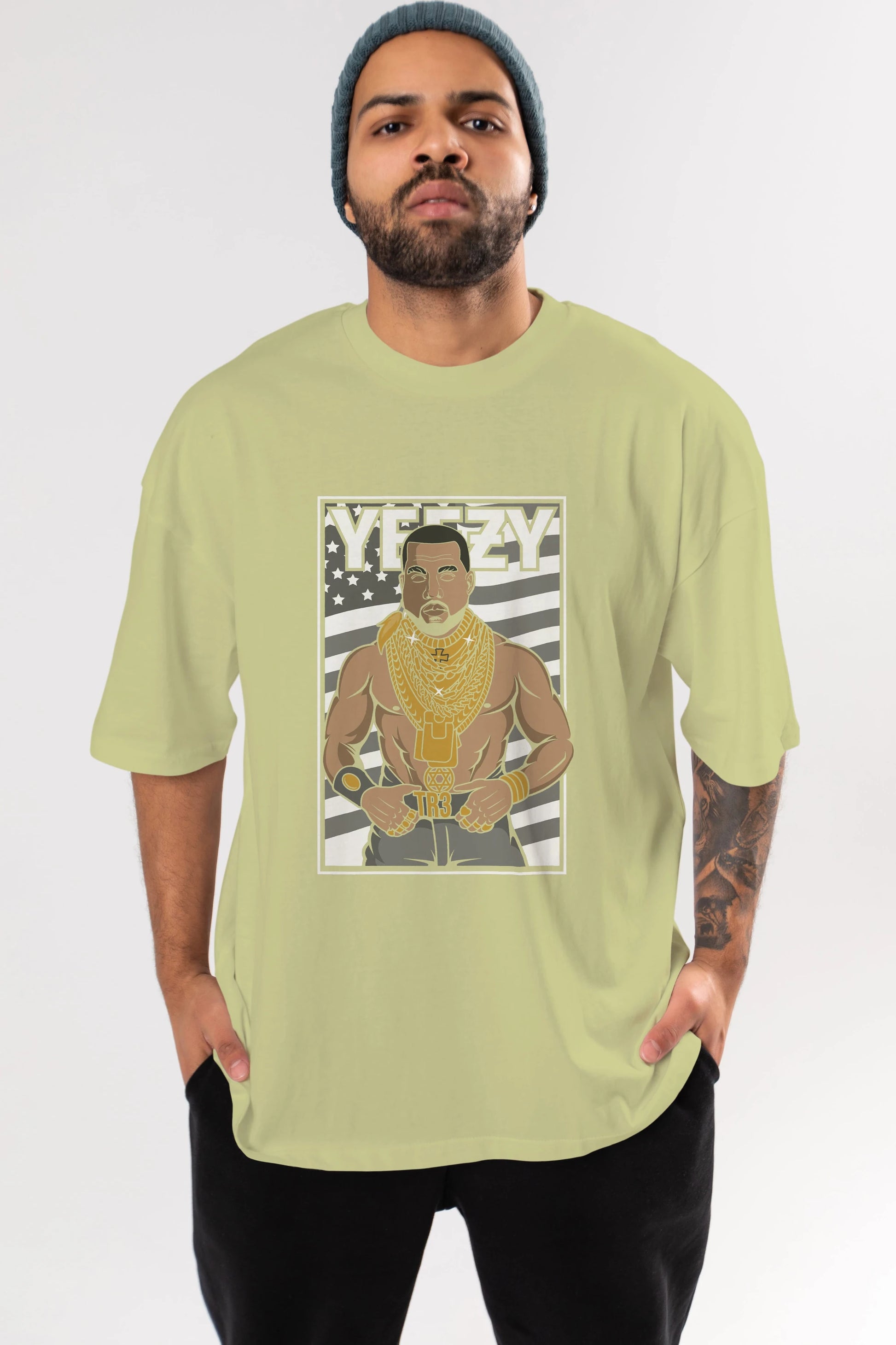 Mr.T Ön Baskılı Oversize t-shirt Erkek Kadın Unisex %100 Pamuk tişort