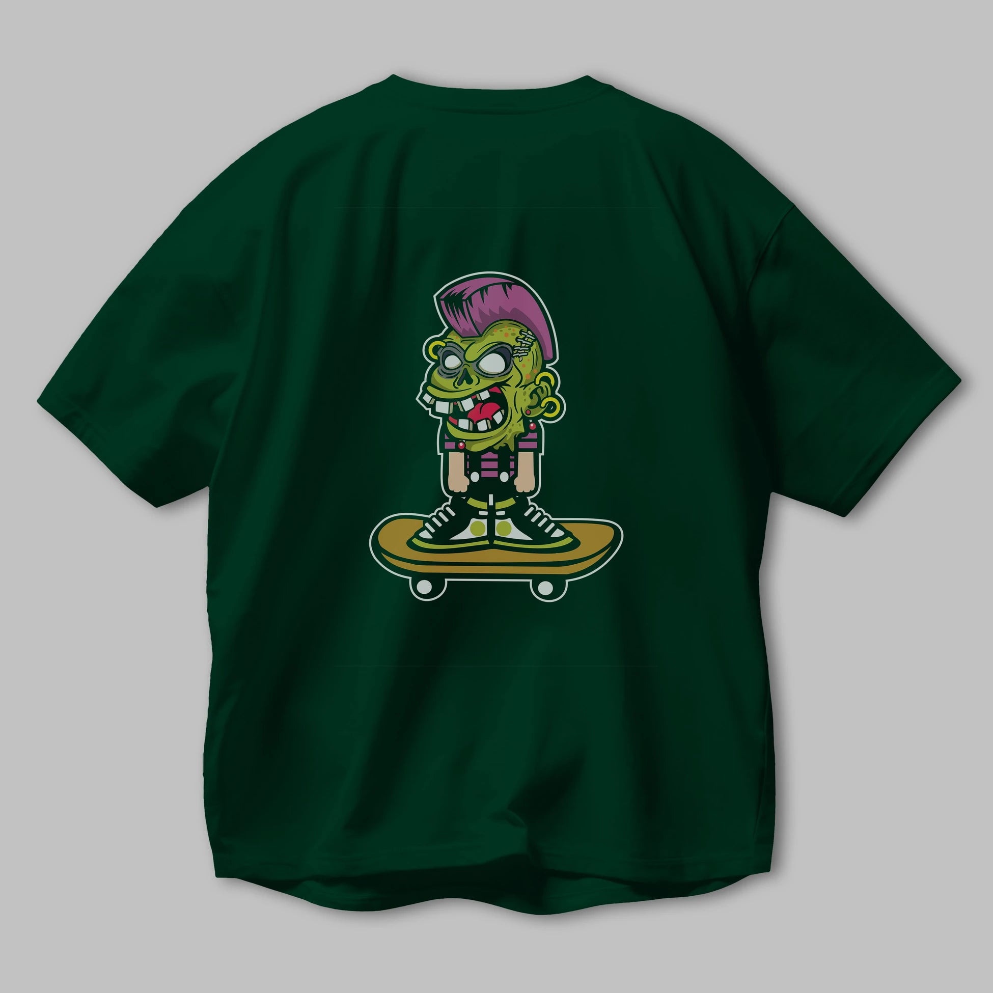 Zombie Punk Skater Arka Baskılı Oversize t-shirt Erkek Kadın Unisex %100 Pamuk tişort