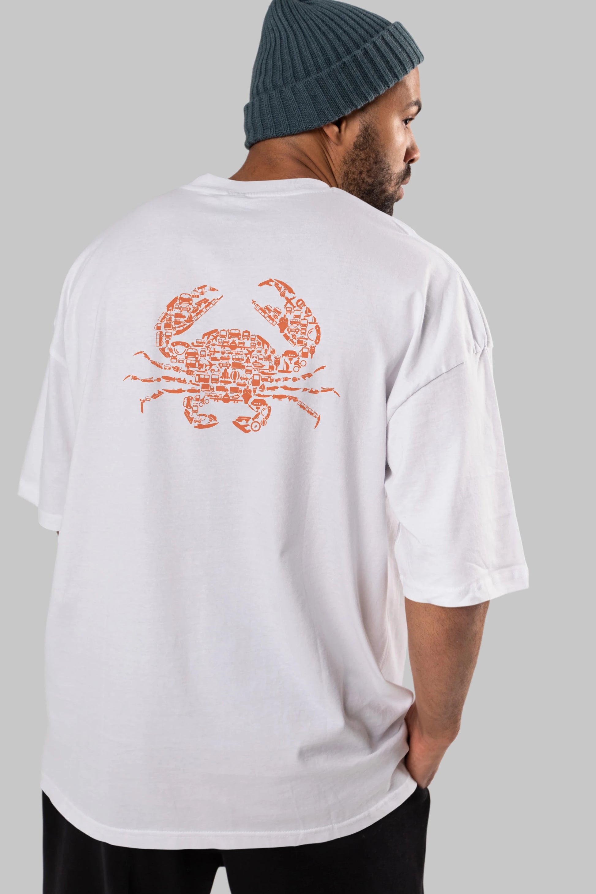 Crab Arka Baskılı Oversize t-shirt %100 pamuk Erkek Kadın Unisex