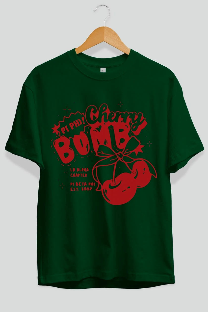 Cherry Bomb Cherries Ön Baskılı Oversize t-shirt Erkek Kadın Pamuk Bisiklet Yaka tişort