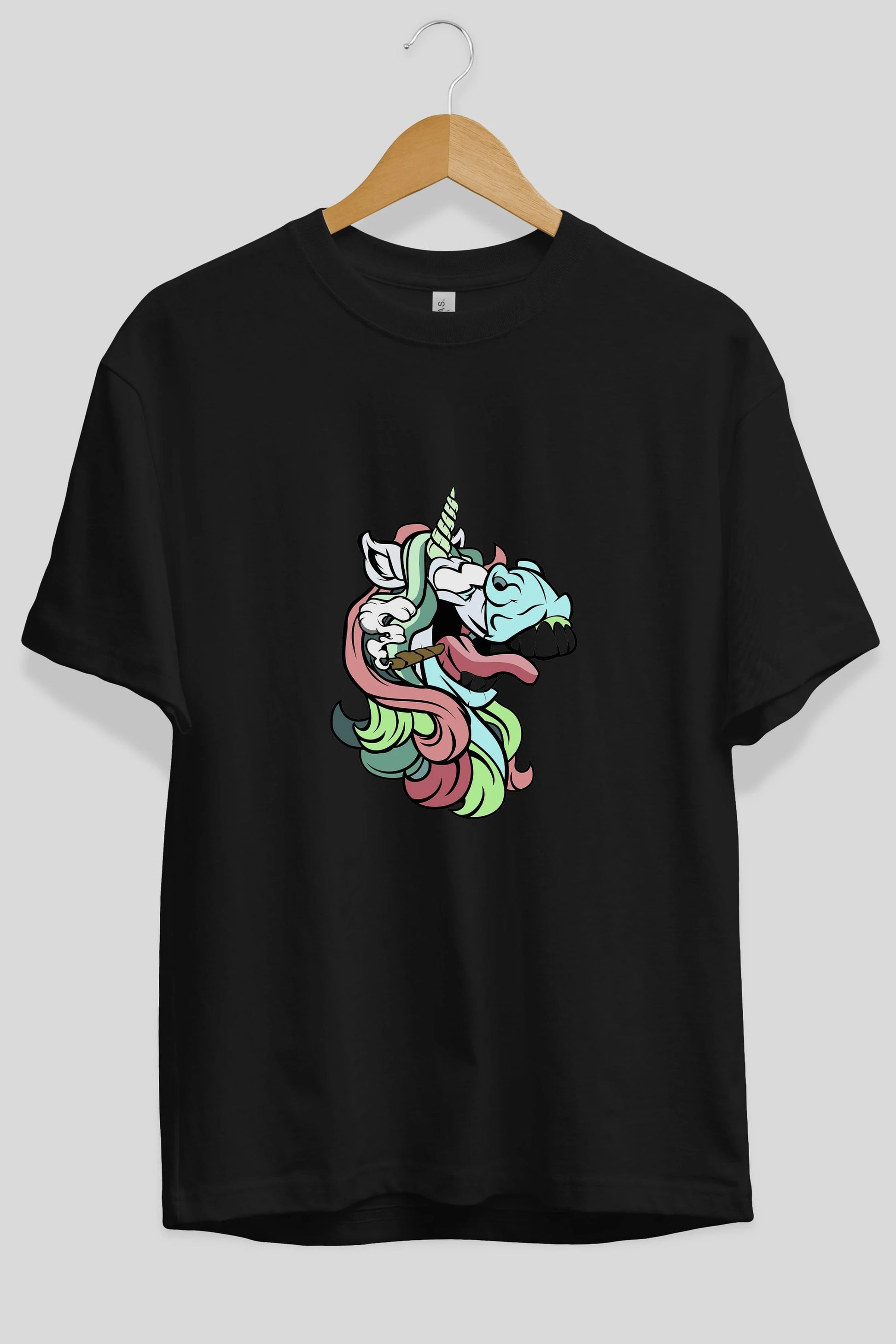 Crazy Unicorn Ön Baskılı Oversize t-shirt Erkek Kadın Unisex %100 Pamuk tişort