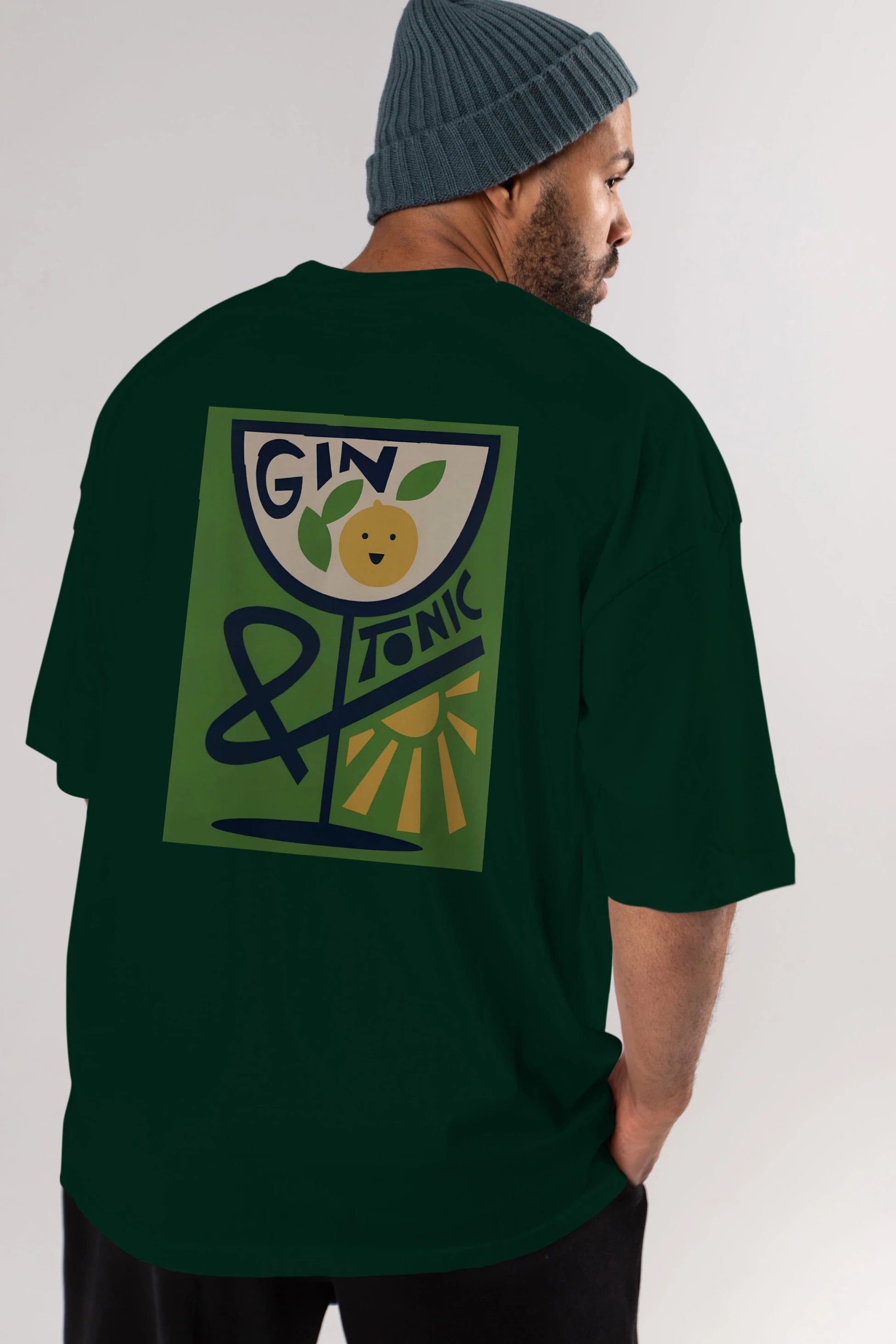 Gin Tonic 3 Arka Baskılı Oversize t-shirt Erkek Kadın Unisex %100 Pamuk Bisiklet Yaka tişort