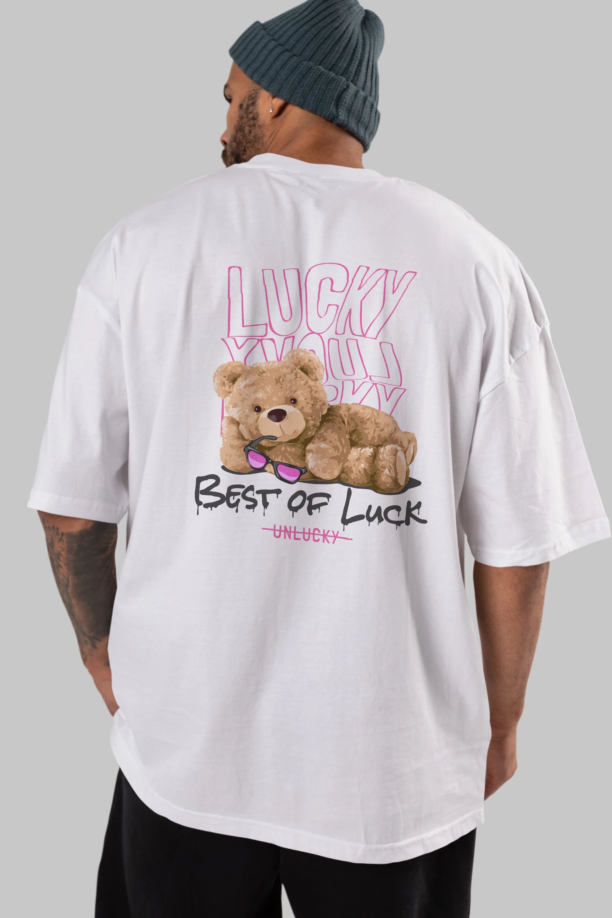 Best of Lucky Bear Arka Baskılı Oversize t-shirt Erkek Kadın Unisex