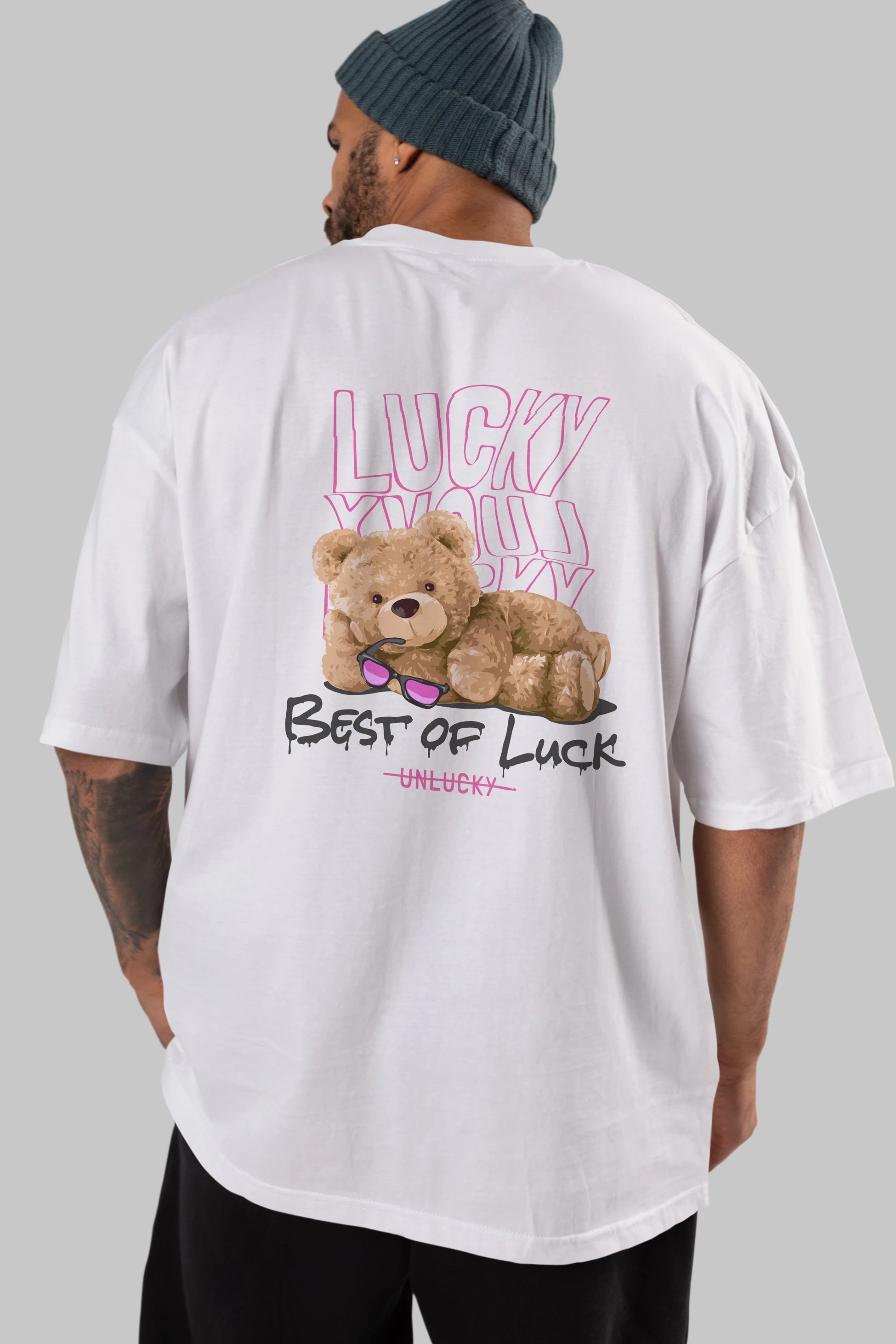 Best of Lucky Bear Arka Baskılı Oversize t-shirt Erkek Kadın Unisex