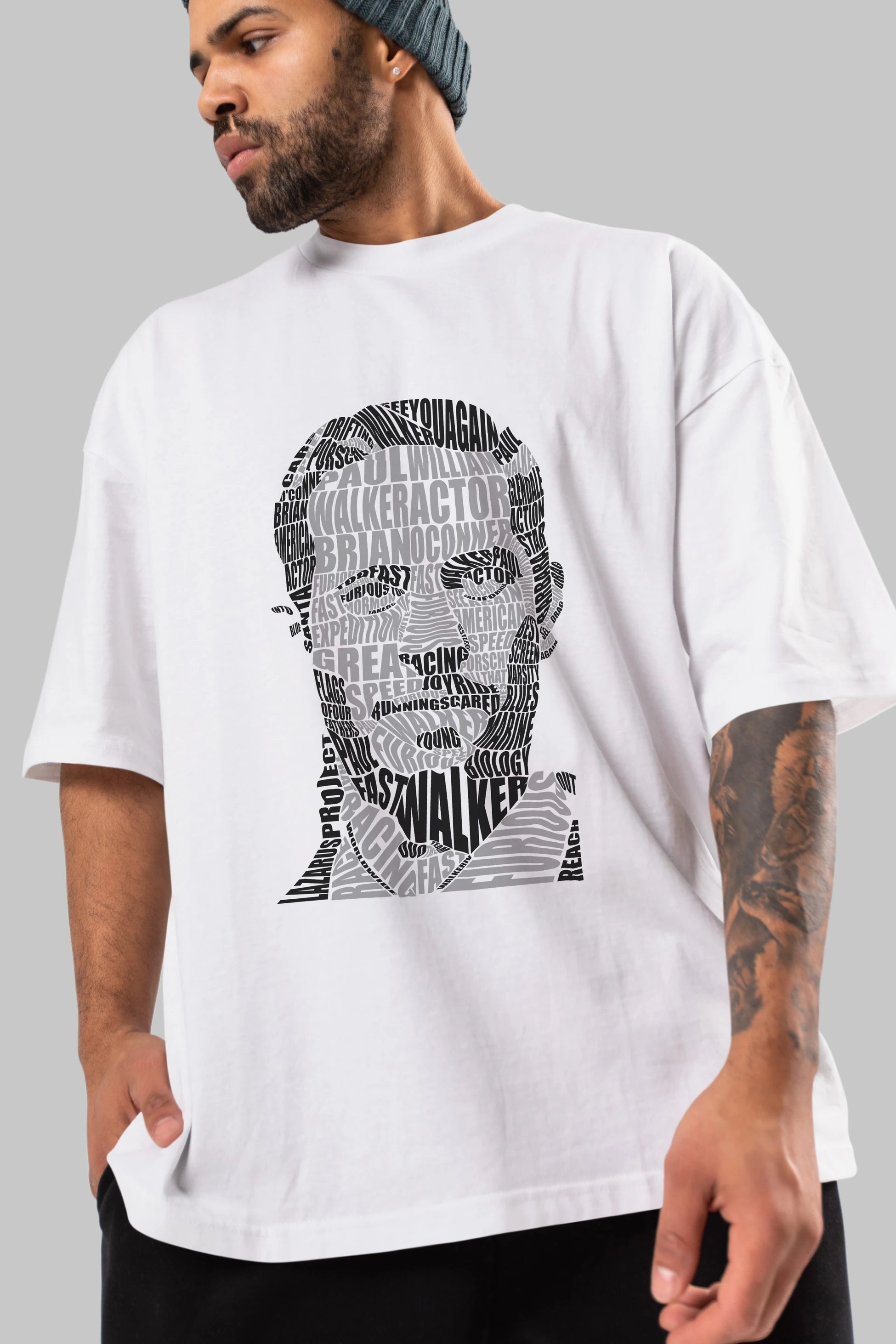 Paul Walker Calligram Ön Baskılı Oversize t-shirt %100 pamuk Erkek Kadın Unisex