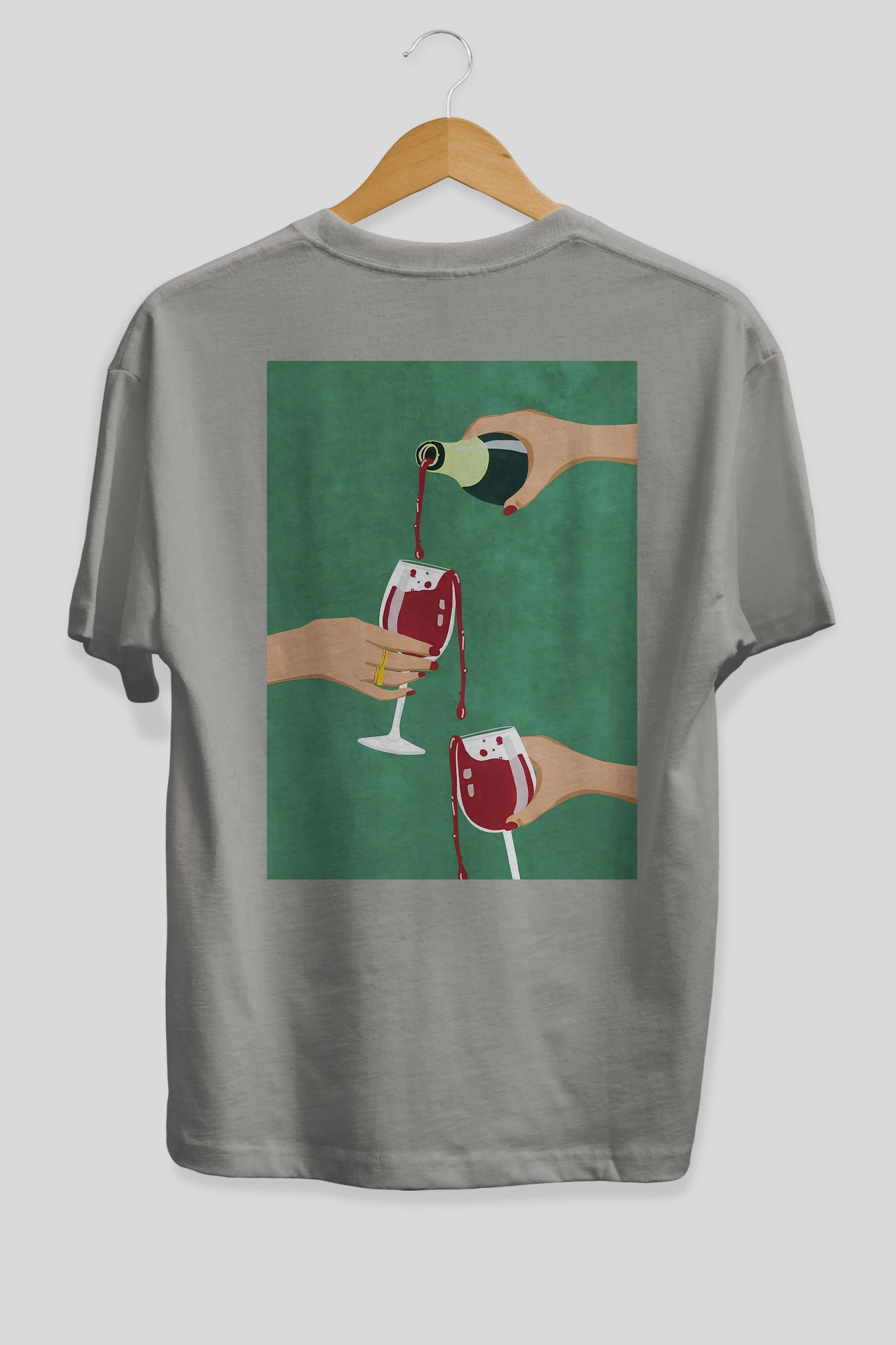 Wine 2 Arka Baskılı Oversize t-shirt Erkek Kadın Unisex %100 Pamuk Bisiklet Yaka tişort