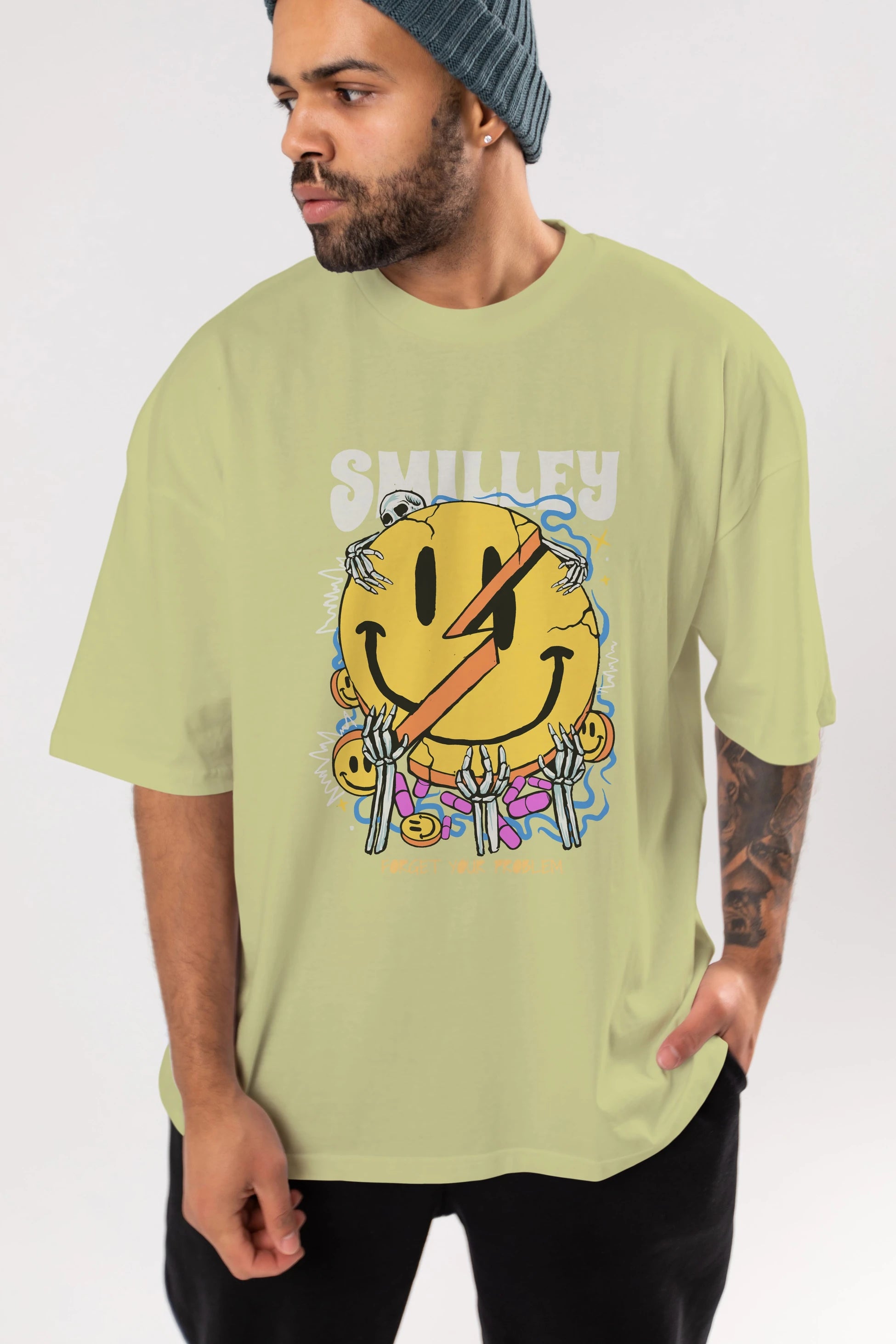 Smilley Streetwear Ön Baskılı Oversize t-shirt Erkek Kadın Unisex