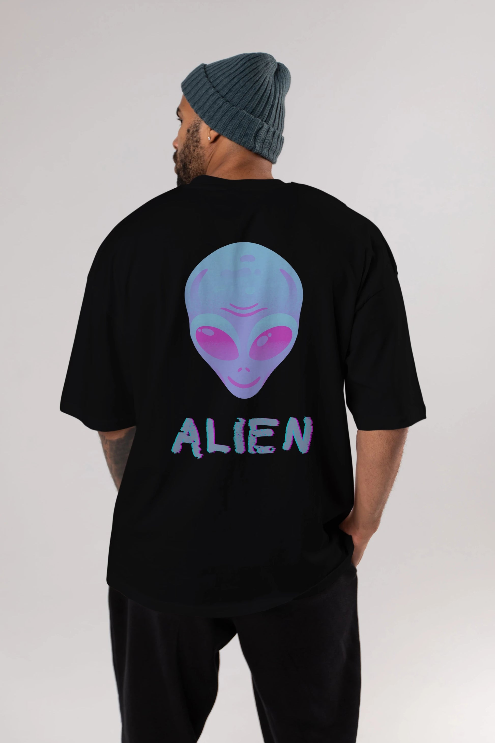 Alien Arka Baskılı Oversize t-shirt Erkek Kadın Unisex