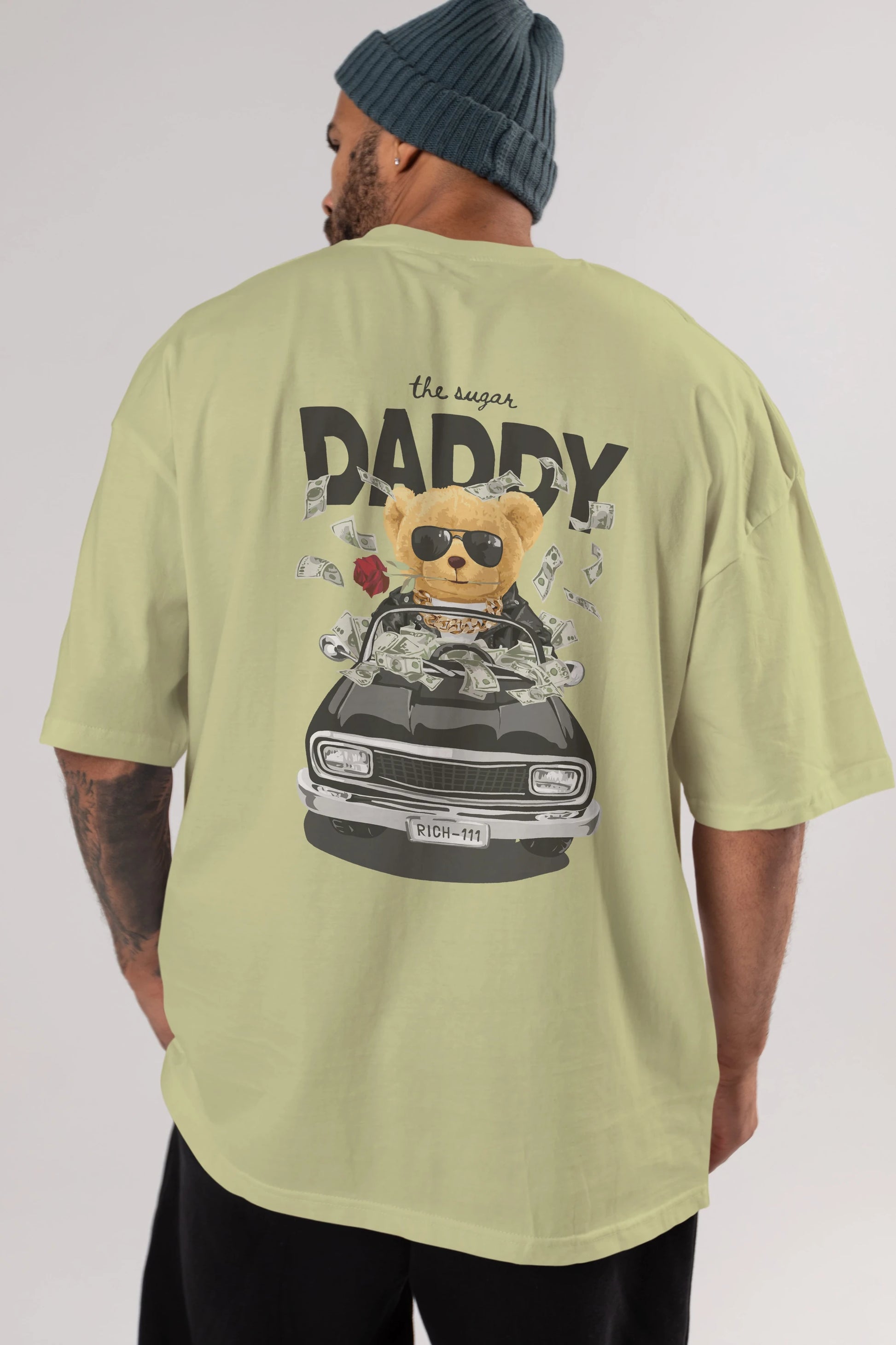 Teddy Bear Daddy Arka Baskılı Oversize t-shirt Erkek Kadın Unisex %100 Pamuk