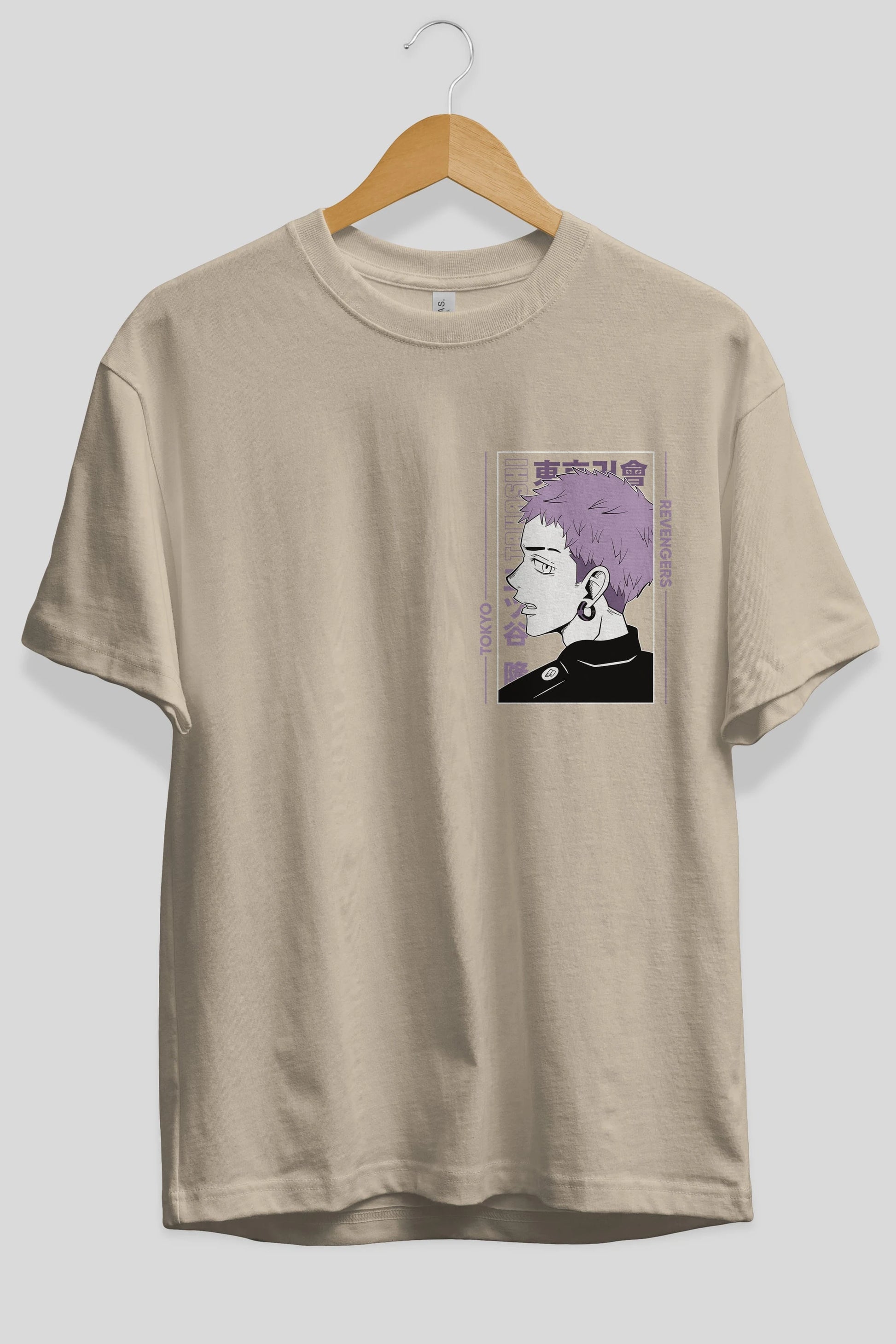 Takashi Mitsuya Ön Sol Baskılı Oversize t-shirt Erkek Kadın Unisex %100 Pamuk Bisiklet Yaka tişort