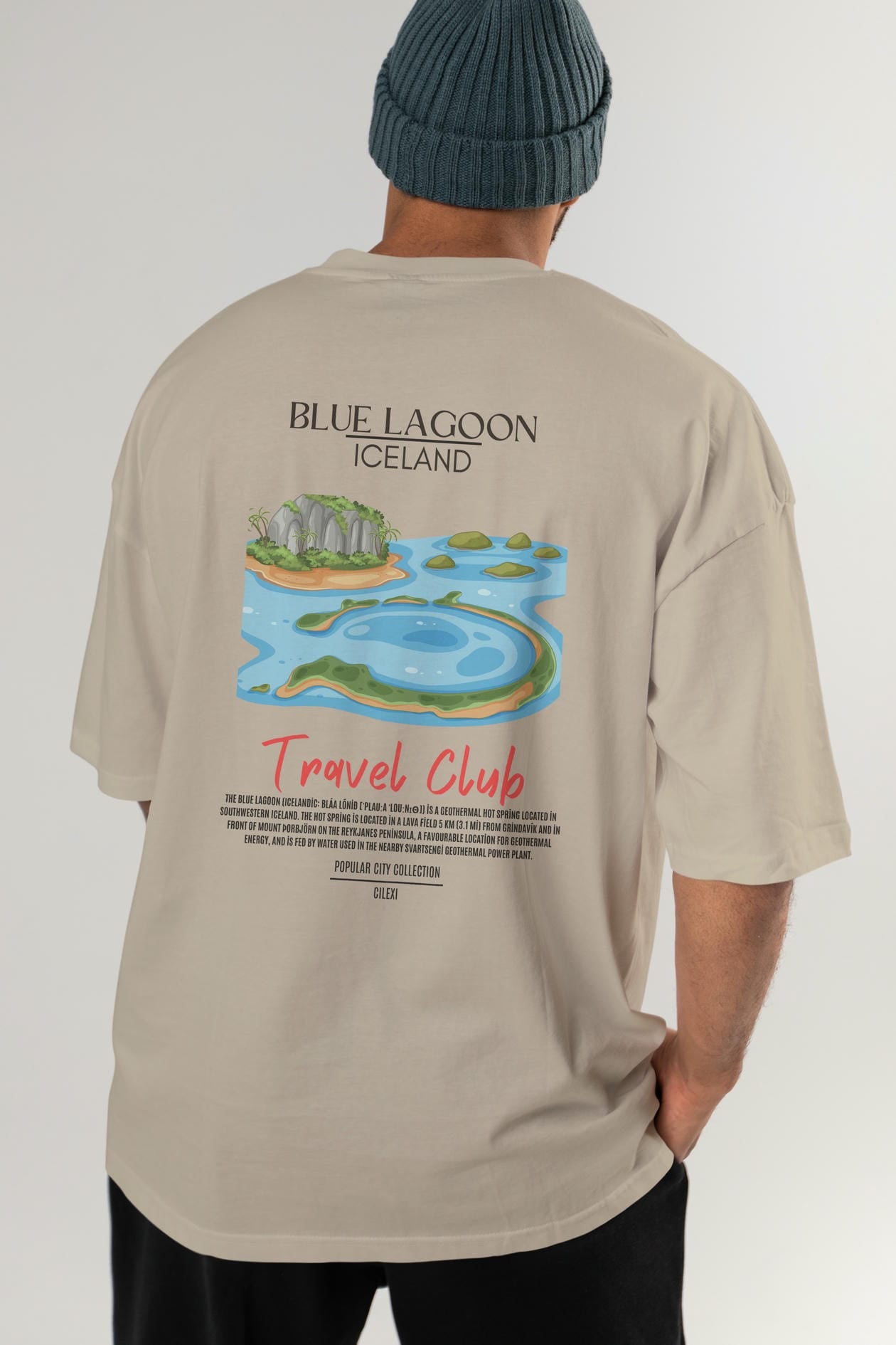 Blue Lagoon İceland Arka Baskılı Oversize t-shirt Erkek Kadın Pamuk Bisiklet Yaka tişort