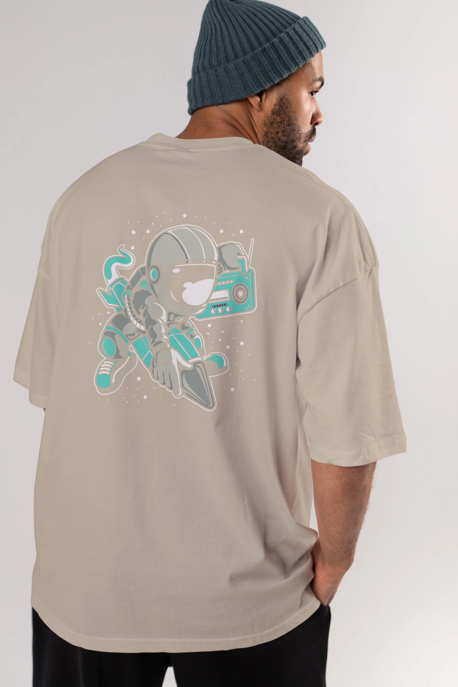 Astronaut Rocket (2) Arka Baskılı Oversize t-shirt Erkek Kadın Unisex