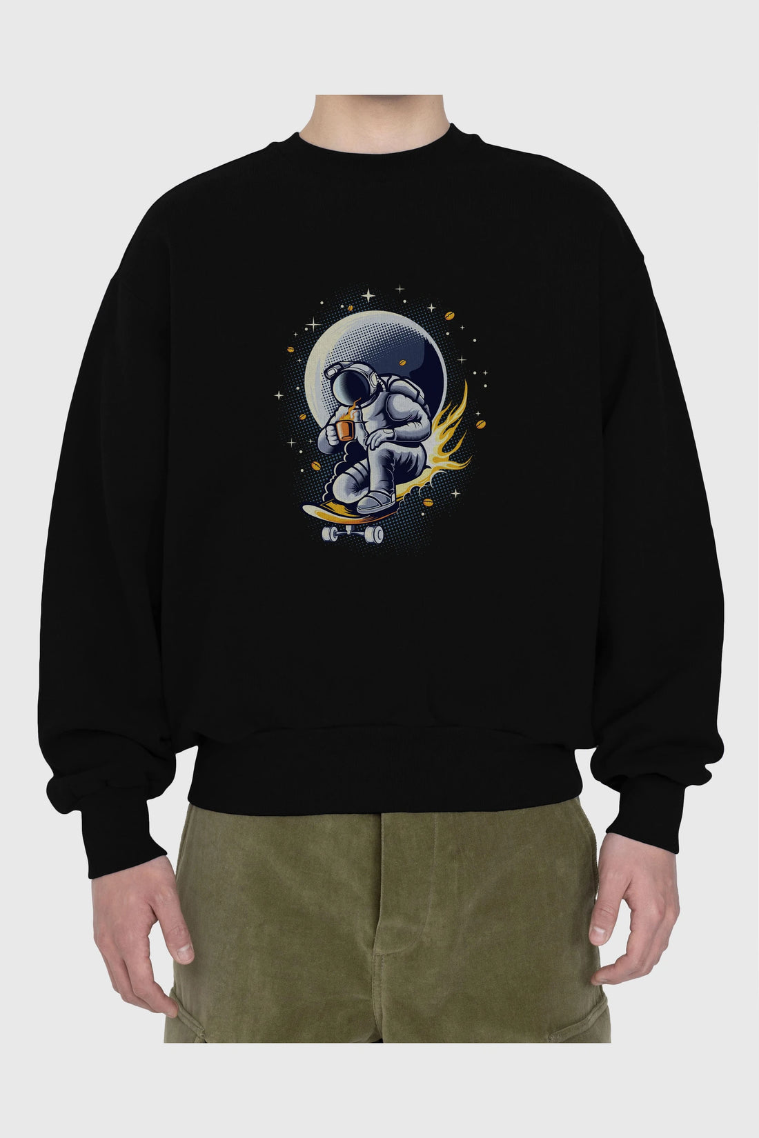 Astro Coffee Addict Ön Baskılı Oversize Sweatshirt Erkek Kadın Unisex