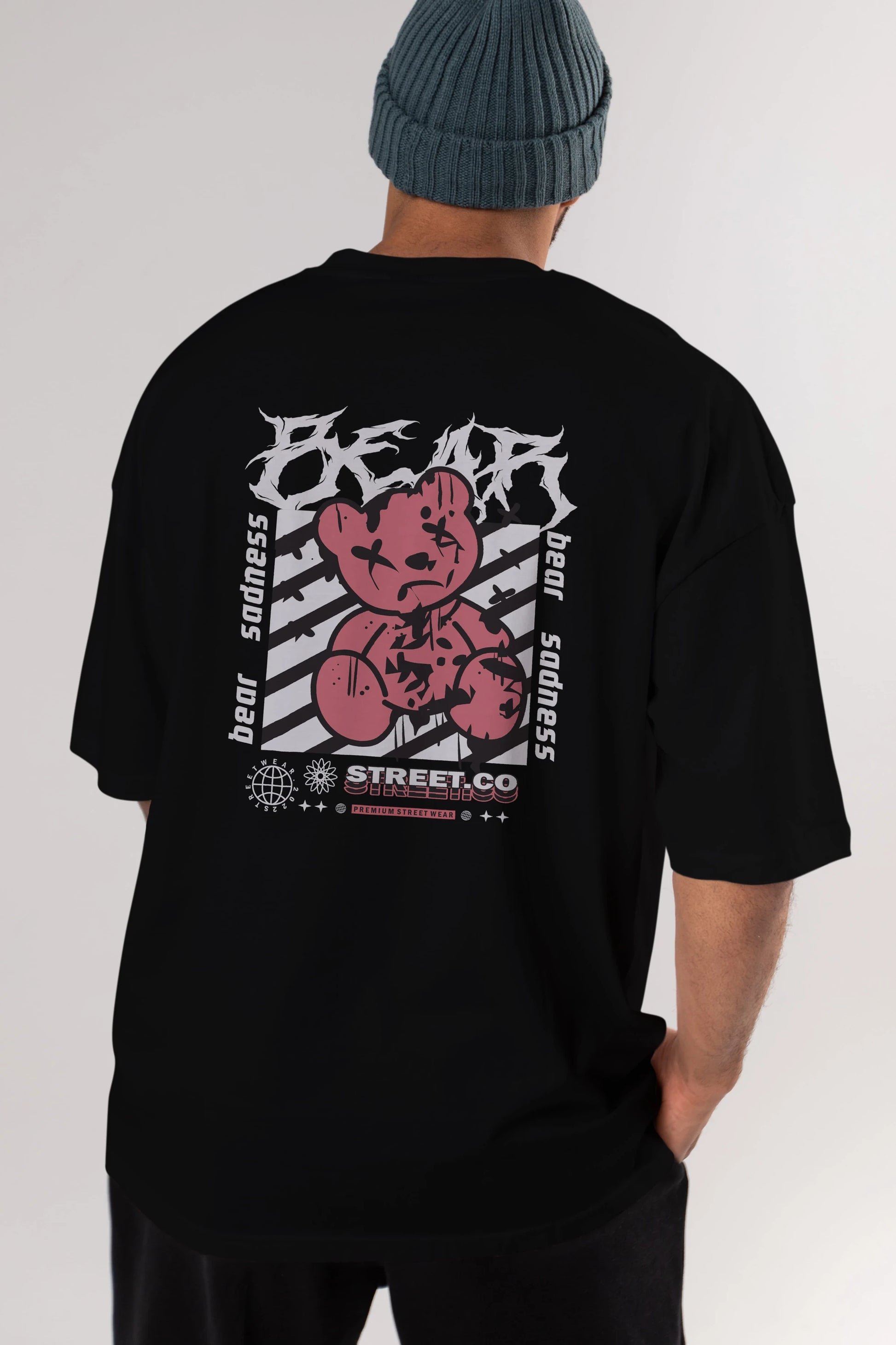 Bear Sadness Arka Baskılı Oversize t-shirt Erkek Kadın Unisex