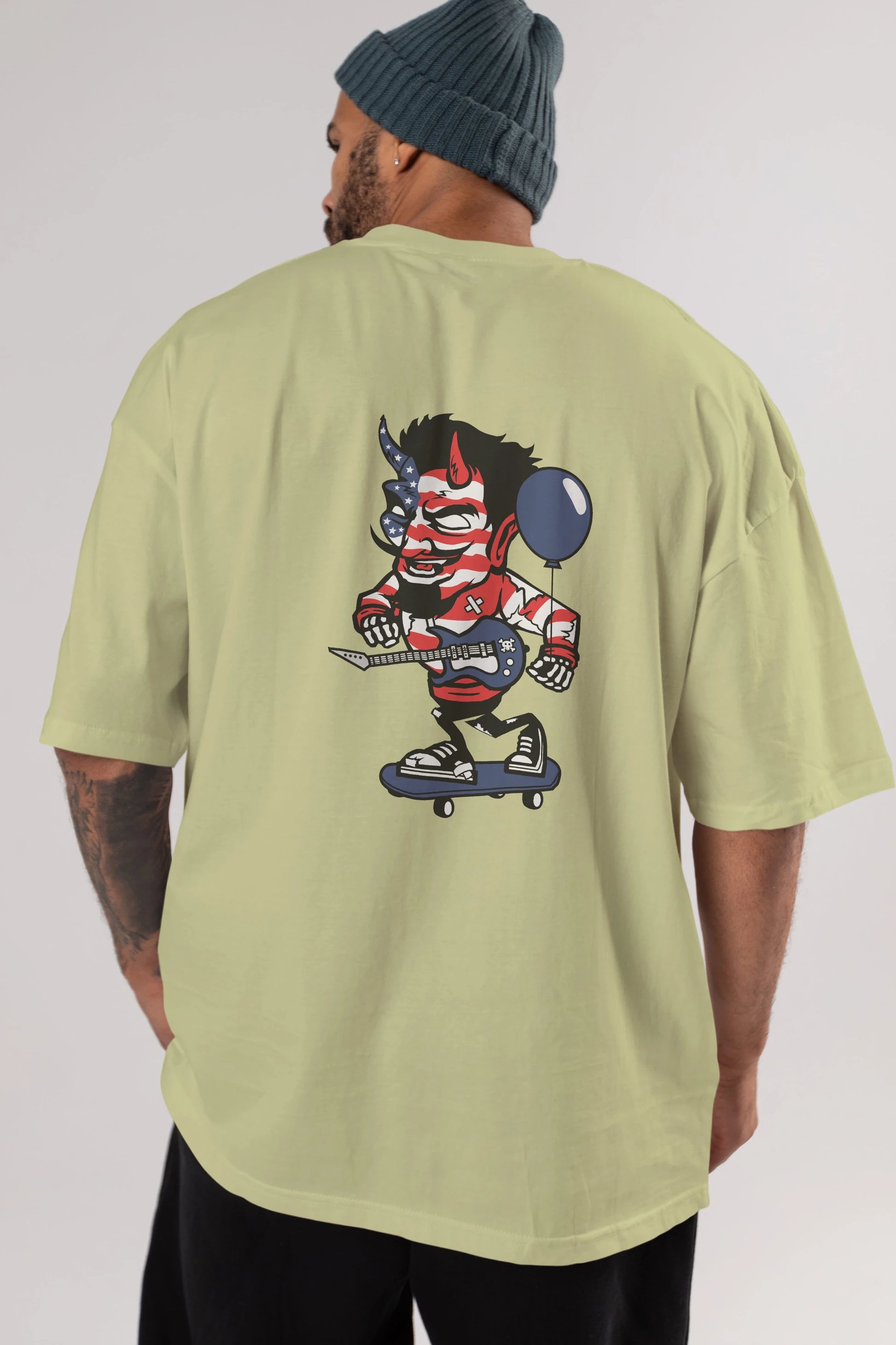 American Devil Skater Arka Baskılı Oversize t-shirt Erkek Kadın Unisex %100 Pamuk tişort