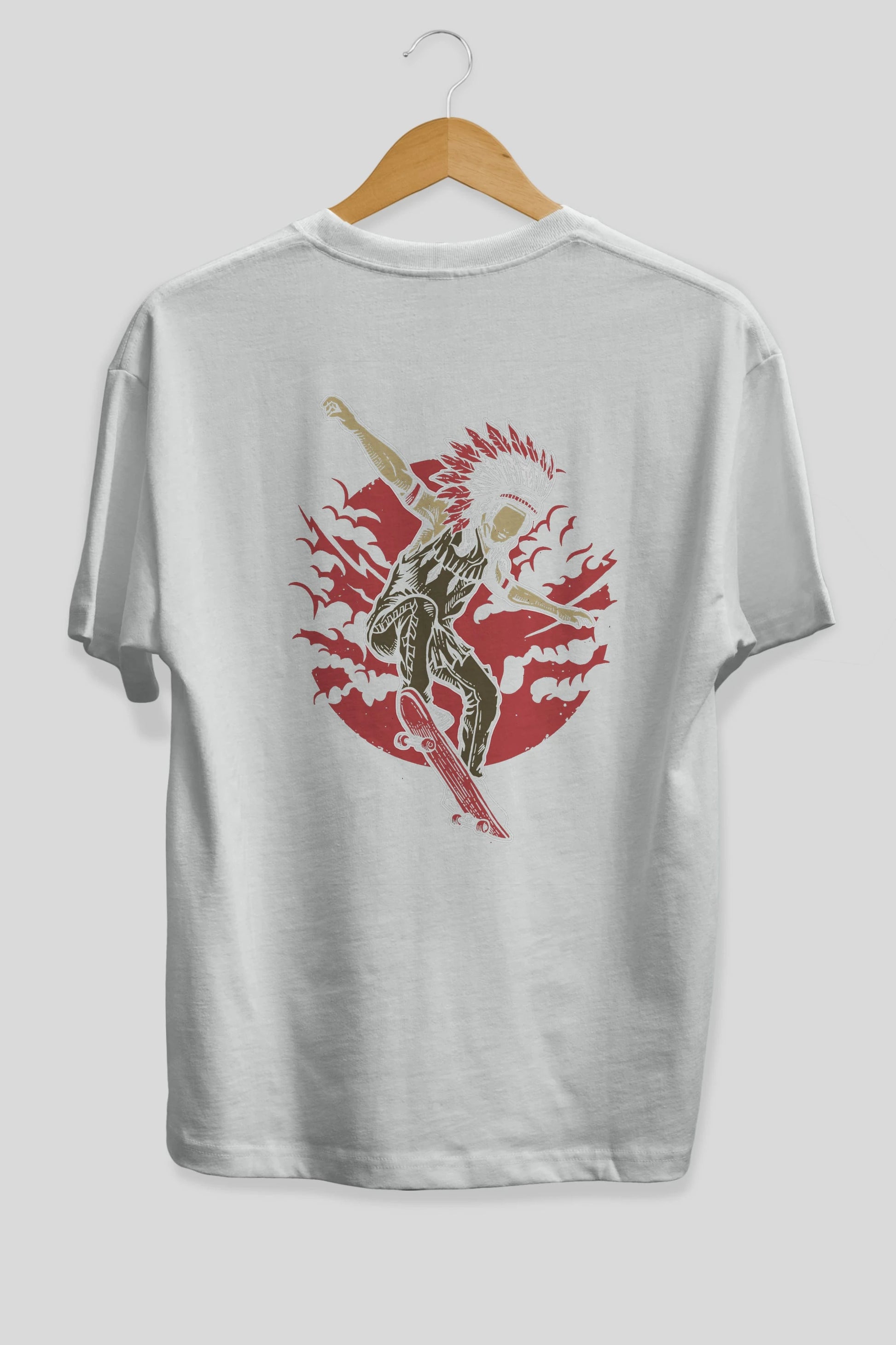Indian Chief Skateboard Arka Baskılı Oversize t-shirt Erkek Kadın Unisex %100 Pamuk