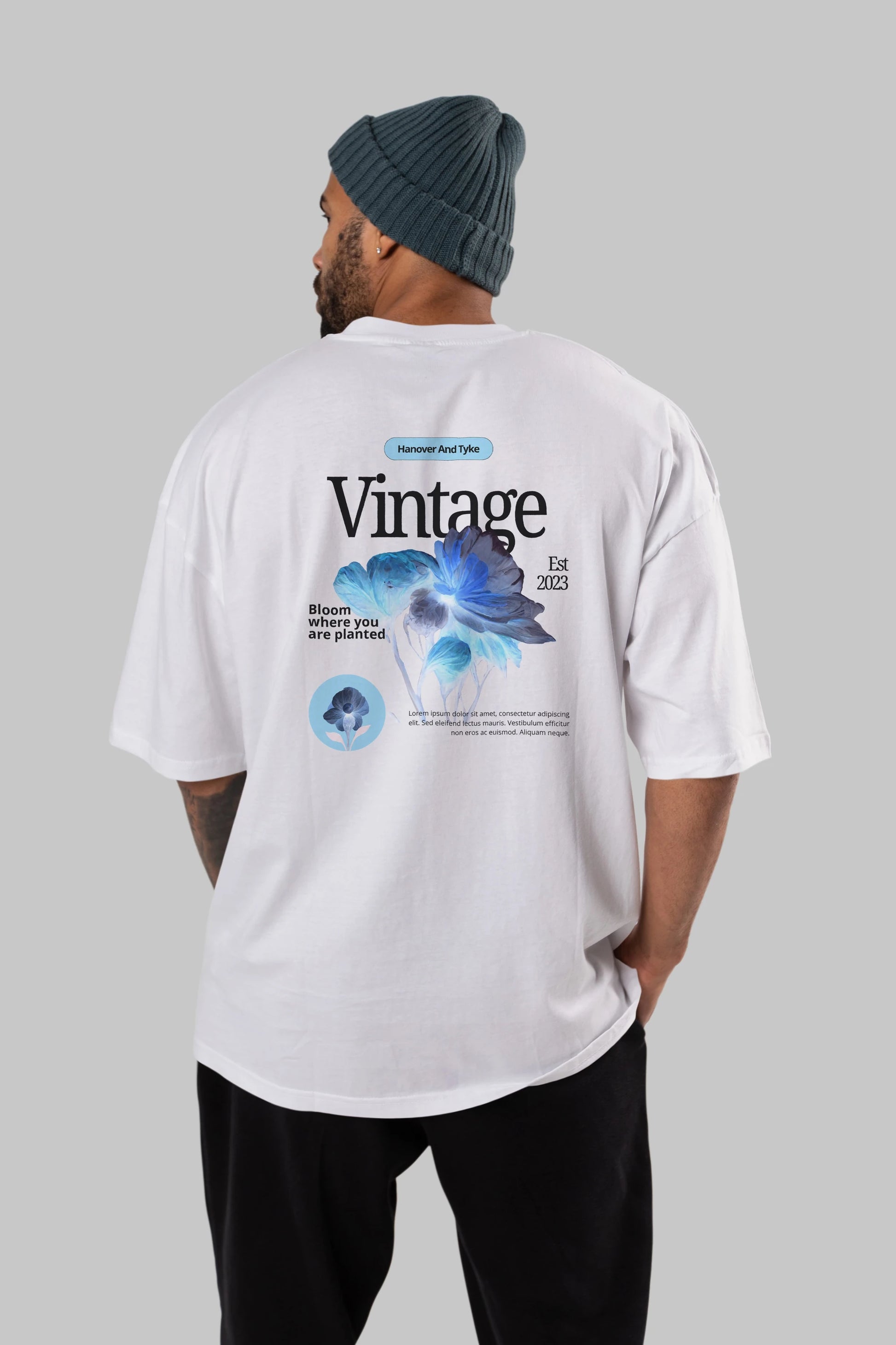 Vintage Çiçek Arka Baskılı Oversize t-shirt Erkek Kadın Unisex