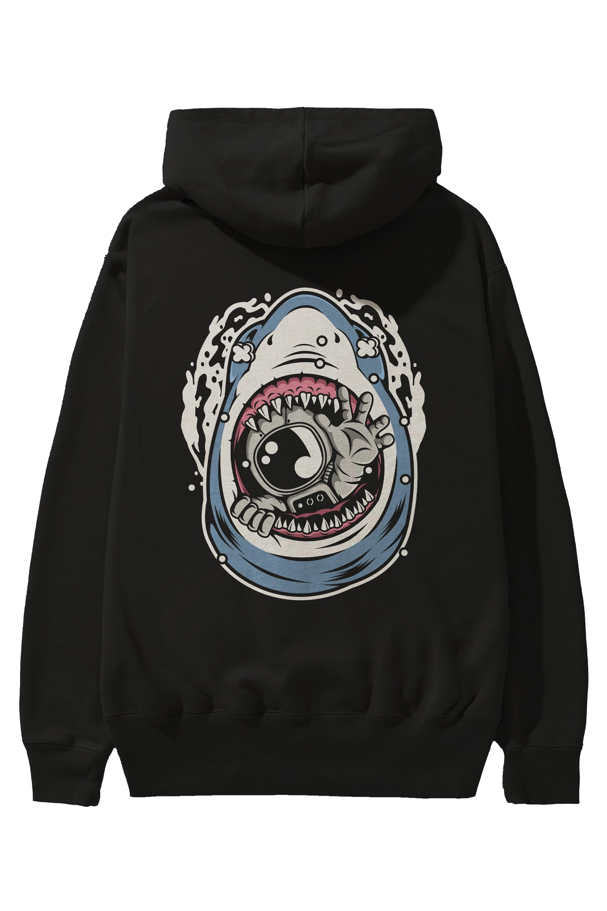 Astronaut Shark Arka Baskılı Hoodie Oversize Kapüşonlu Sweatshirt Erkek Kadın Unisex