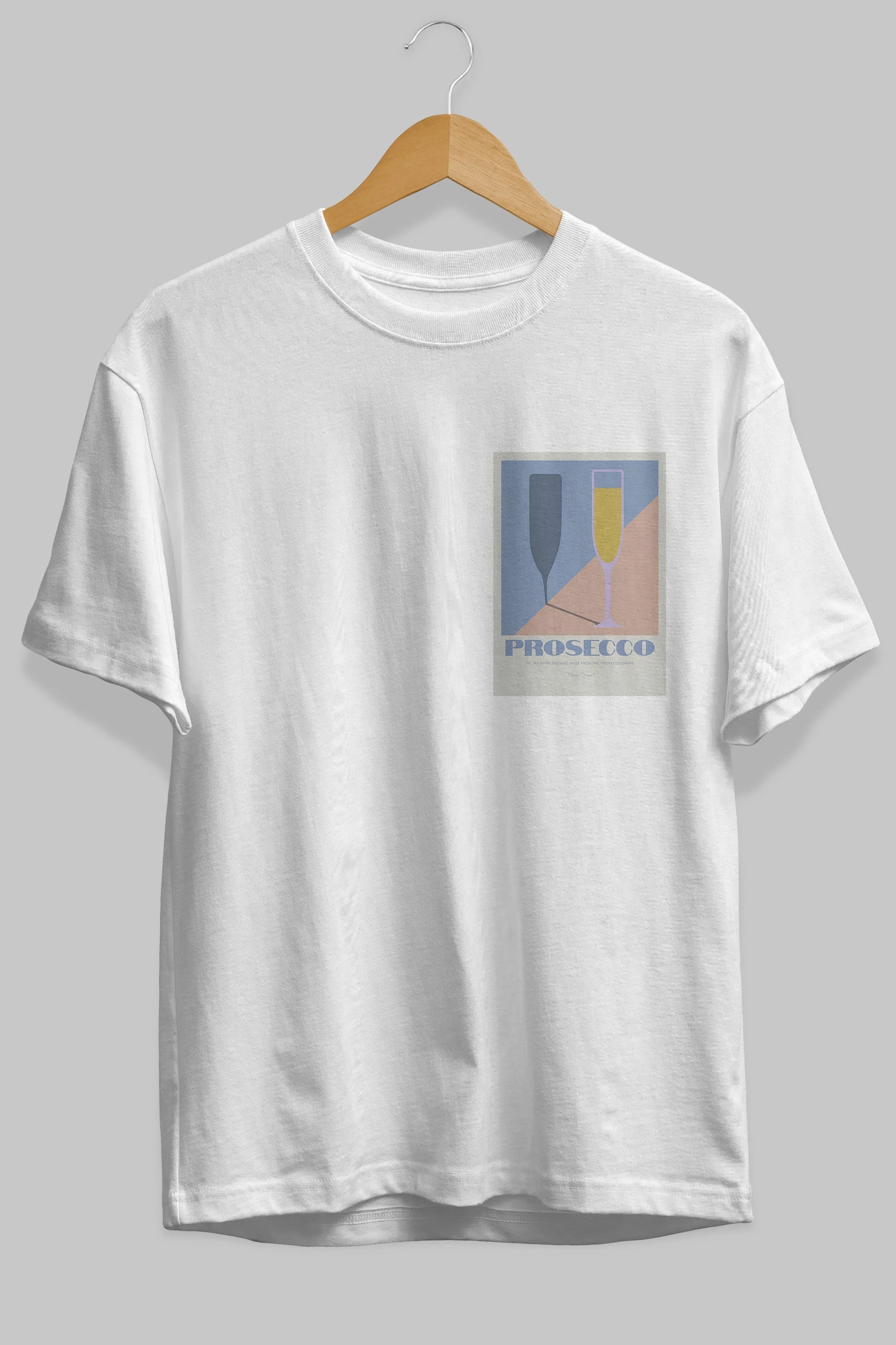 Prosecco Ön Sol Baskılı Oversize t-shirt Erkek Kadın Unisex %100 Pamuk Bisiklet Yaka tişort