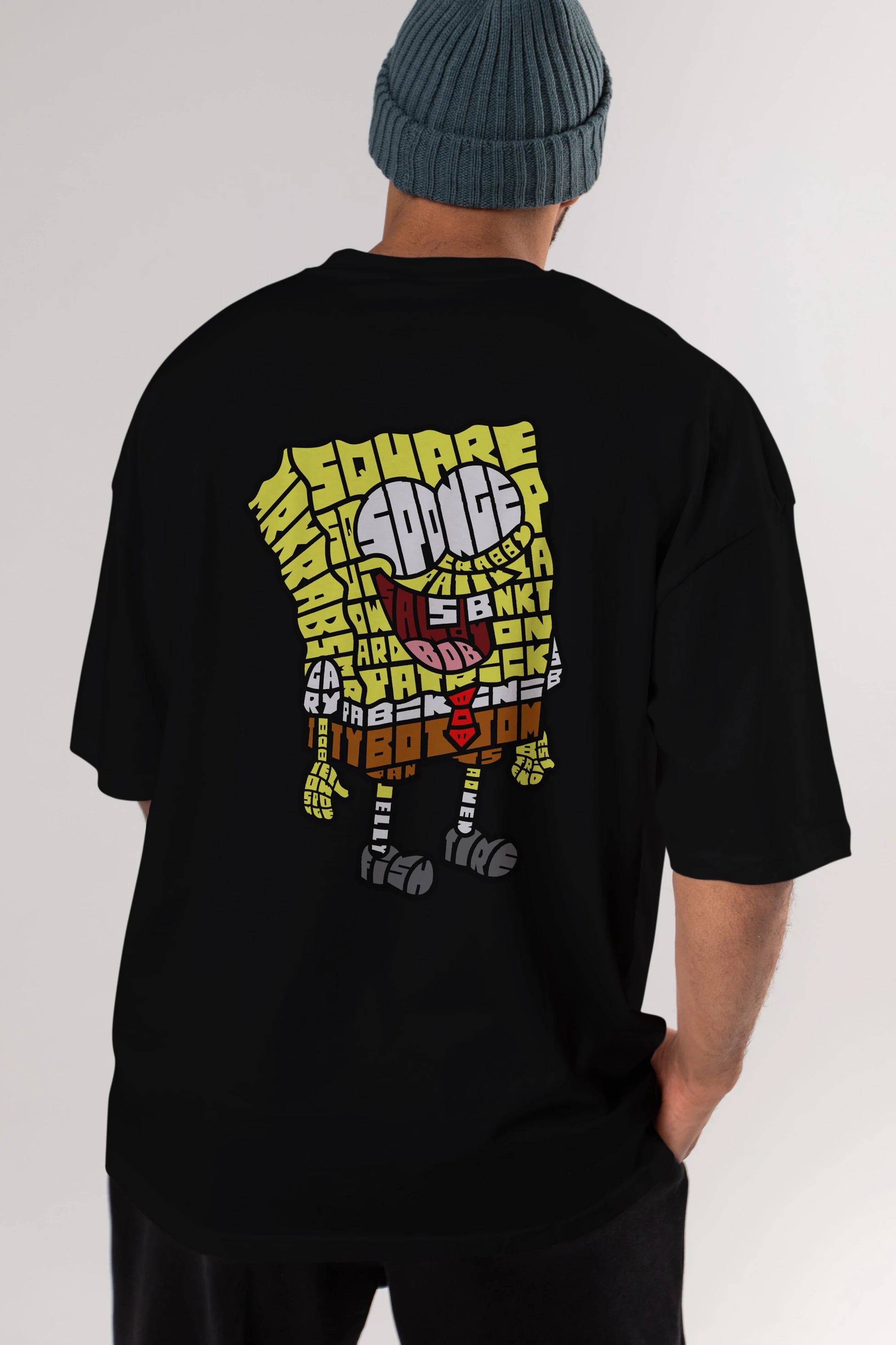 Yellow Sponge Arka Baskılı Oversize t-shirt %100 pamuk Erkek Kadın Unisex
