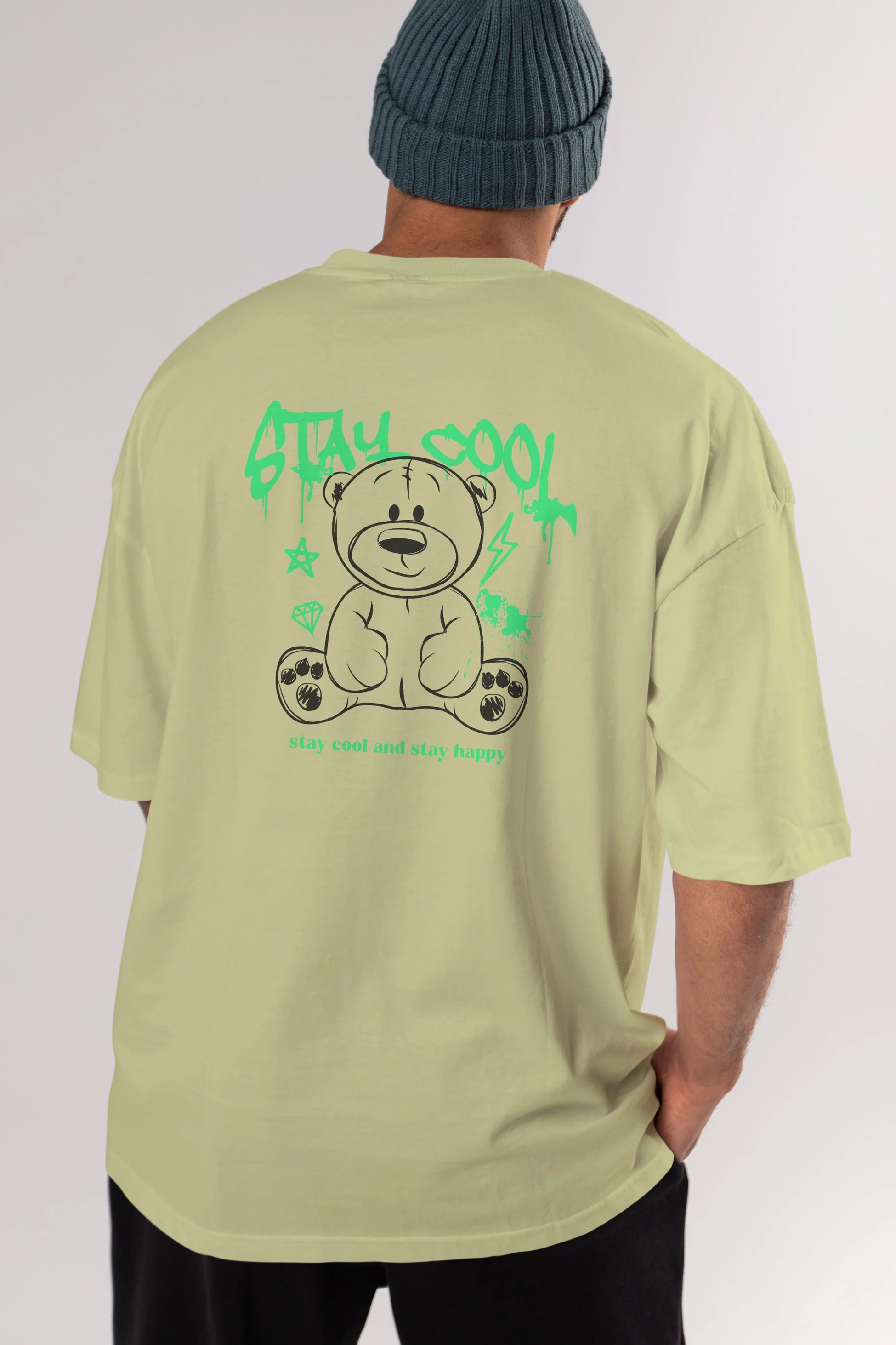 Teddy Bear Stay Cool Arka Baskılı Oversize t-shirt Erkek Kadın Unisex