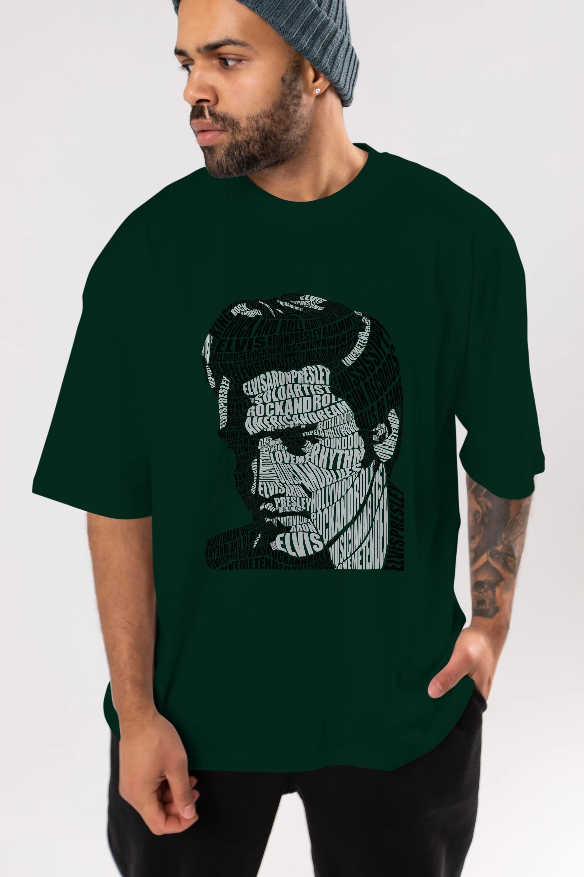 Elvis Presley Calligram Ön Baskılı Oversize t-shirt %100 pamuk Erkek Kadın Unisex