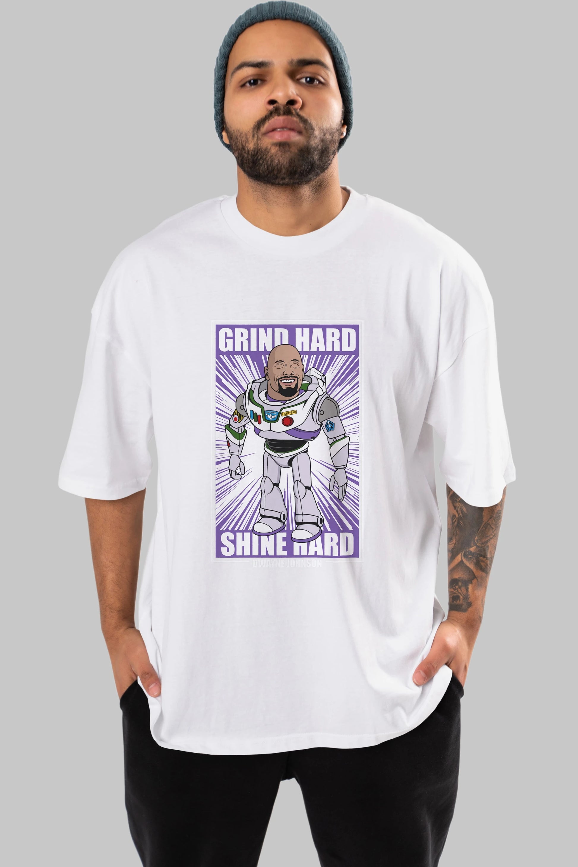 Dwayne Johnson Buzz Lightyear Ön Baskılı Oversize t-shirt Erkek Kadın Unisex %100 Pamuk tişort