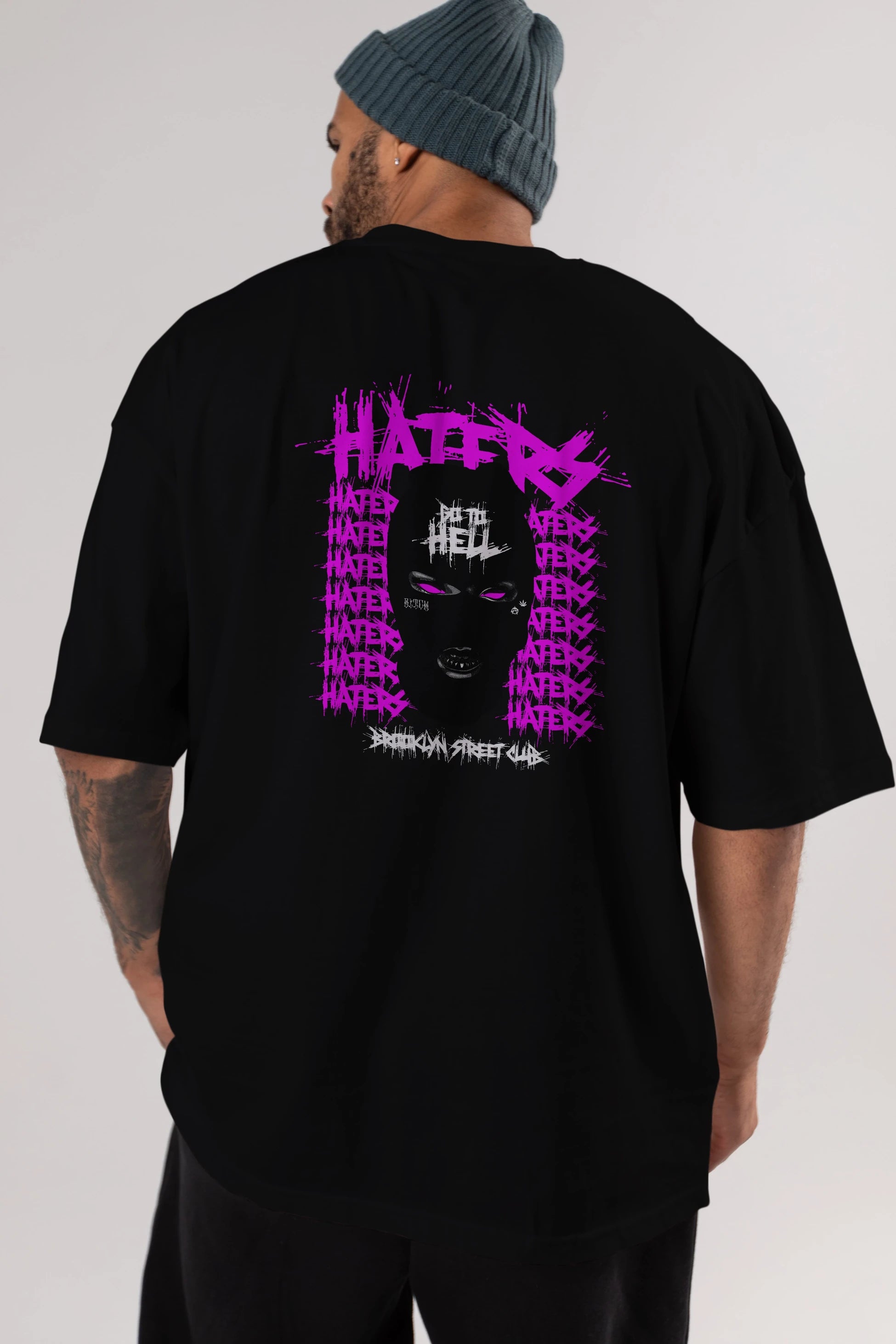 Haters Brooklyn Street Club Arka Baskılı Oversize t-shirt Erkek Kadın Unisex