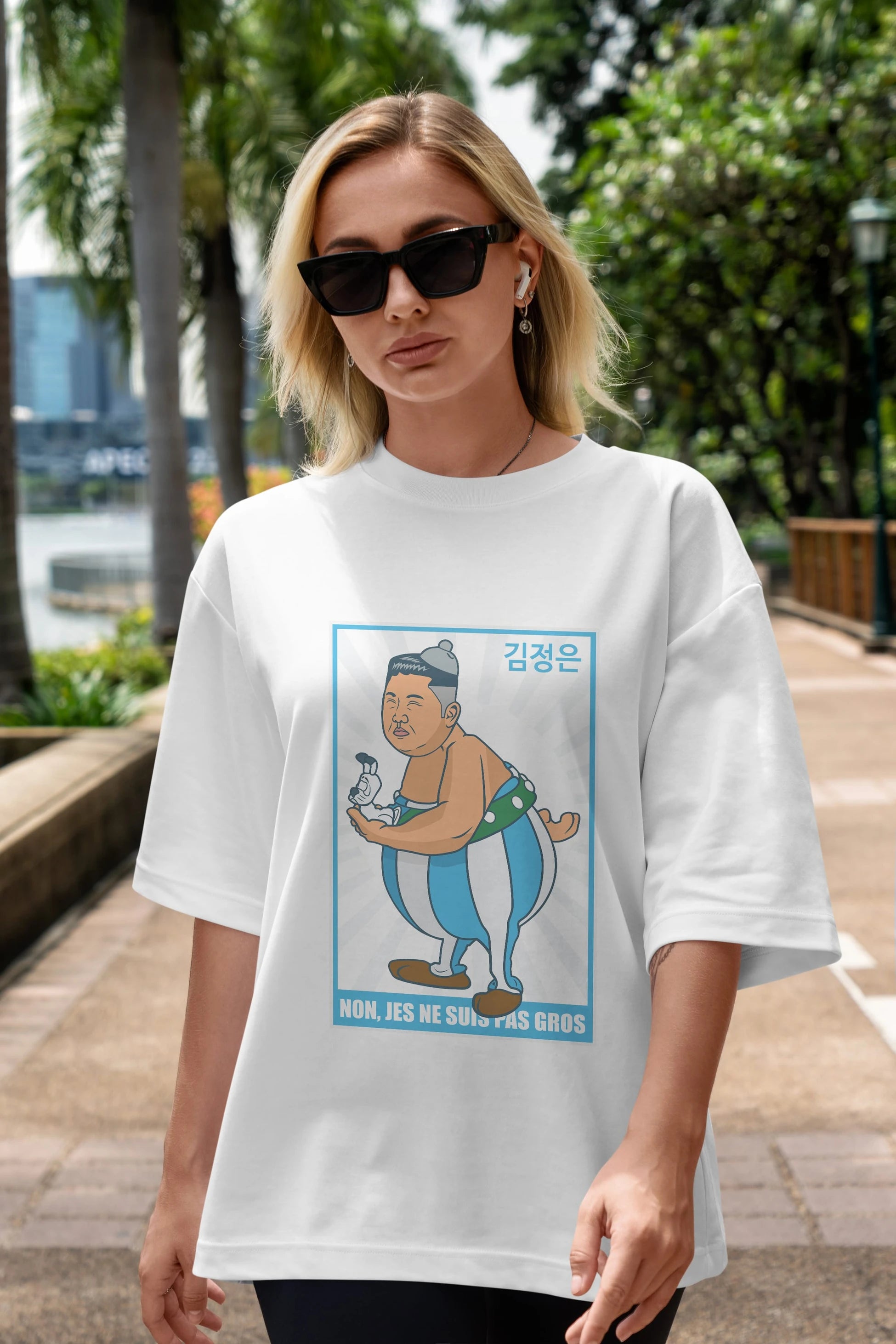 Obelix Jong Un Ön Baskılı Oversize t-shirt Erkek Kadın Unisex %100 Pamuk tişort
