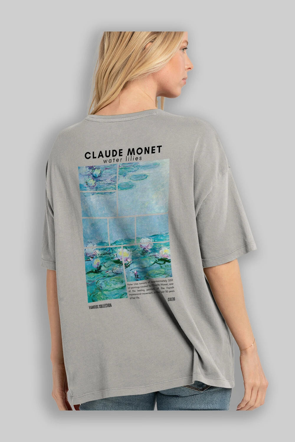 Claude Monet Arka Baskılı Oversize t-shirt Erkek Kadın Bisiklet Yaka Pamuk tişort