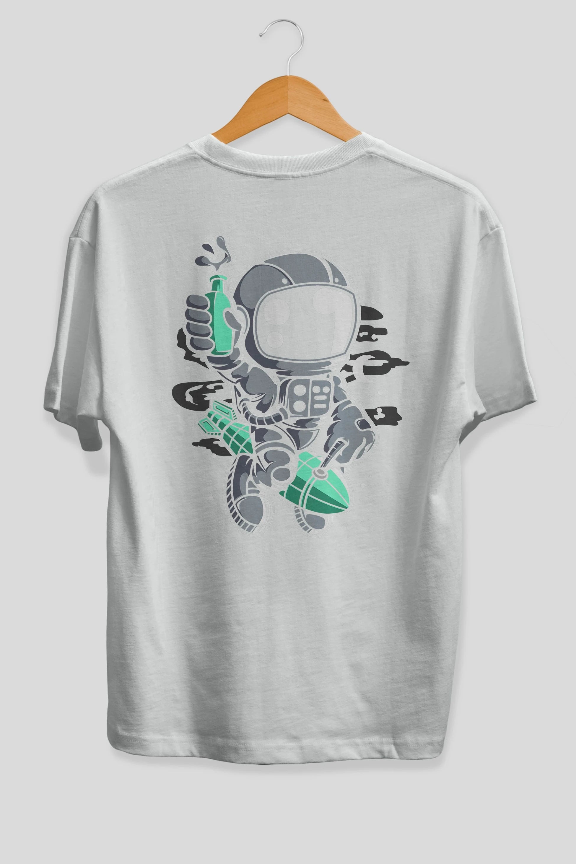Astronaut Rocket Arka Baskılı Oversize t-shirt Erkek Kadın Unisex