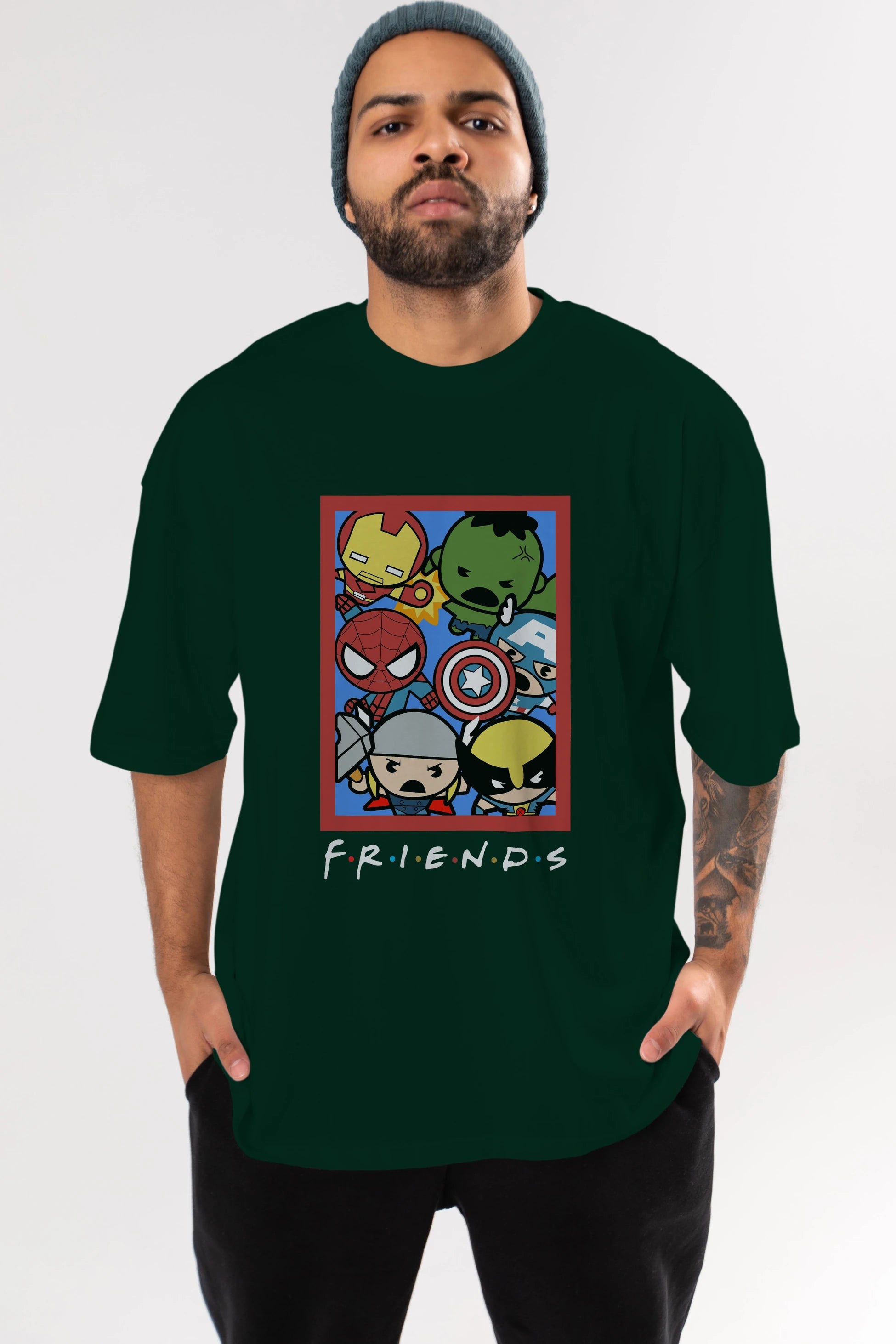 Friends Avenger Ön Baskılı Oversize t-shirt Erkek Kadın Unisex %100 Pamuk Bisiklet Yaka tişort