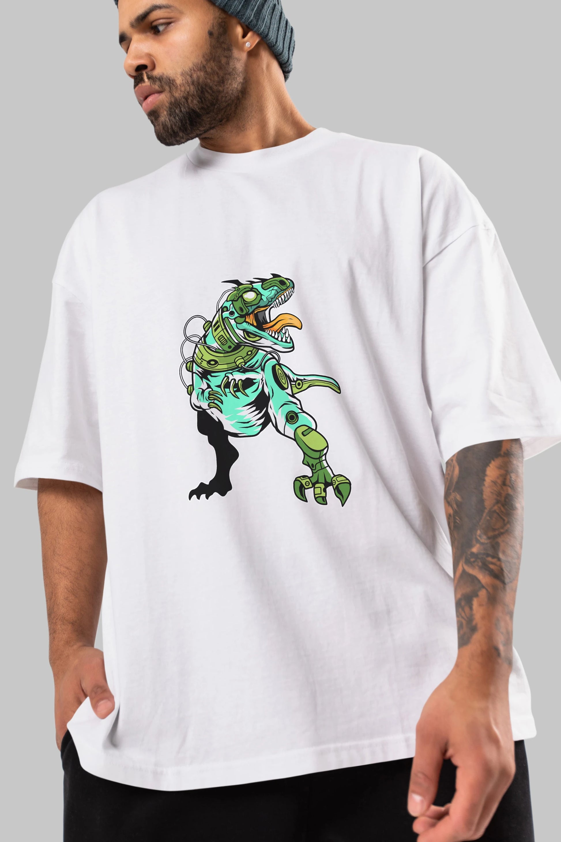 Trex Robot Ön Baskılı Oversize t-shirt Erkek Kadın Unisex %100 Pamuk tişort