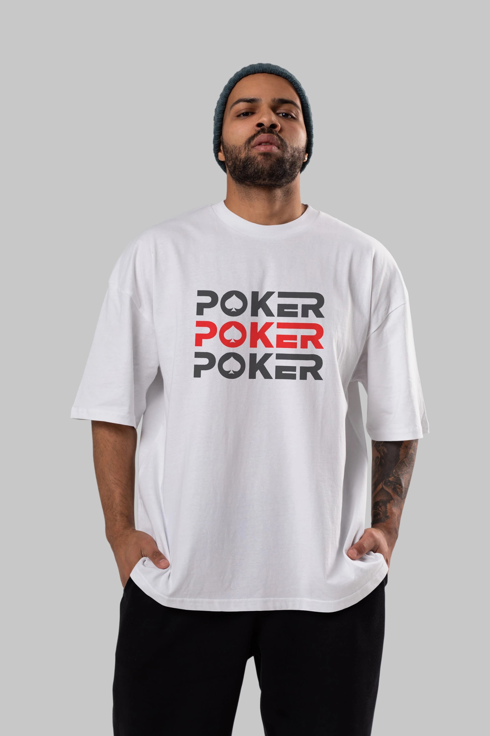 Poker Ön Baskılı Oversize t-shirt Erkek Kadın Unisex