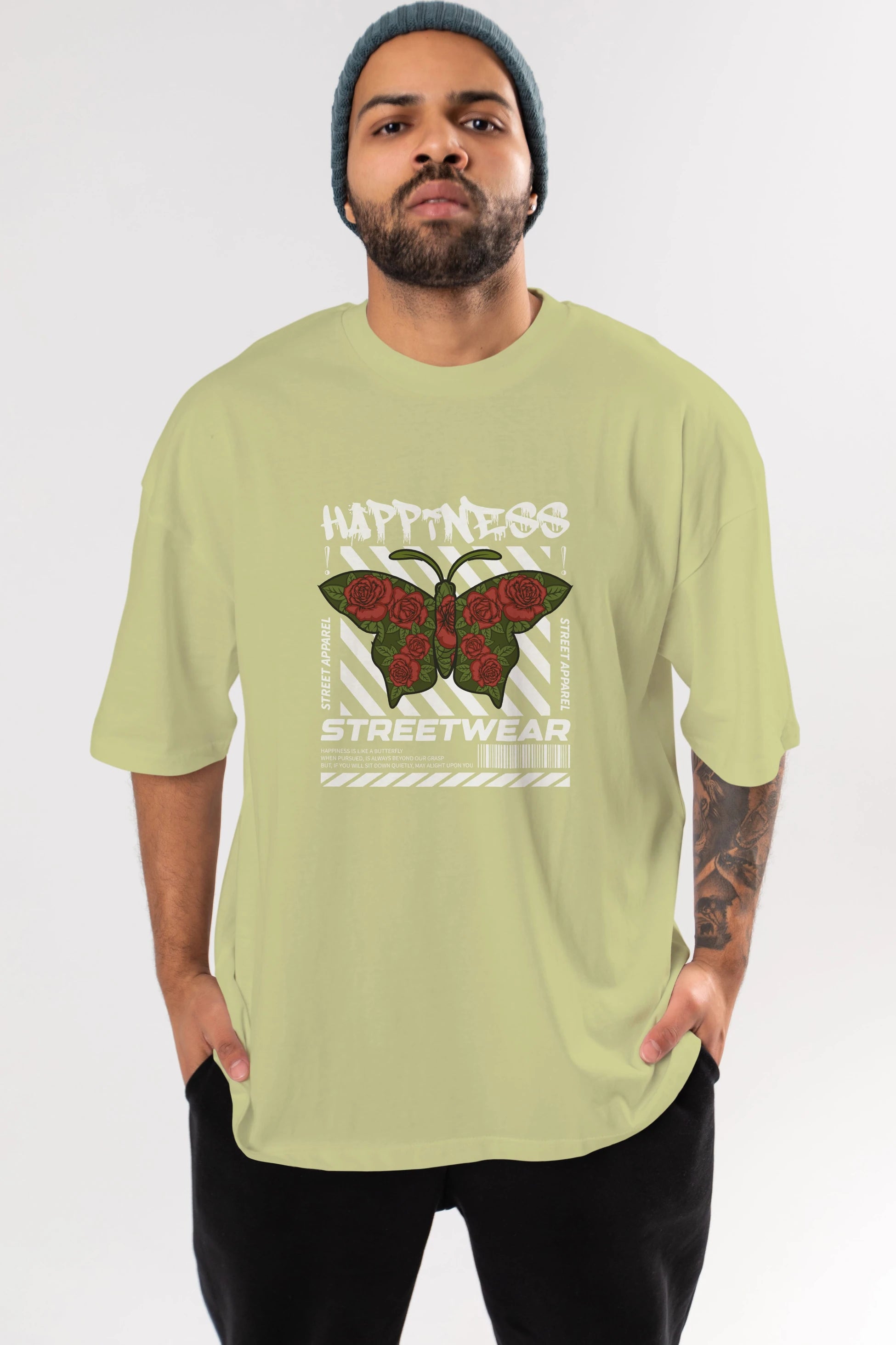 Happiness Streetwear Ön Baskılı Oversize t-shirt Erkek Kadın Unisex