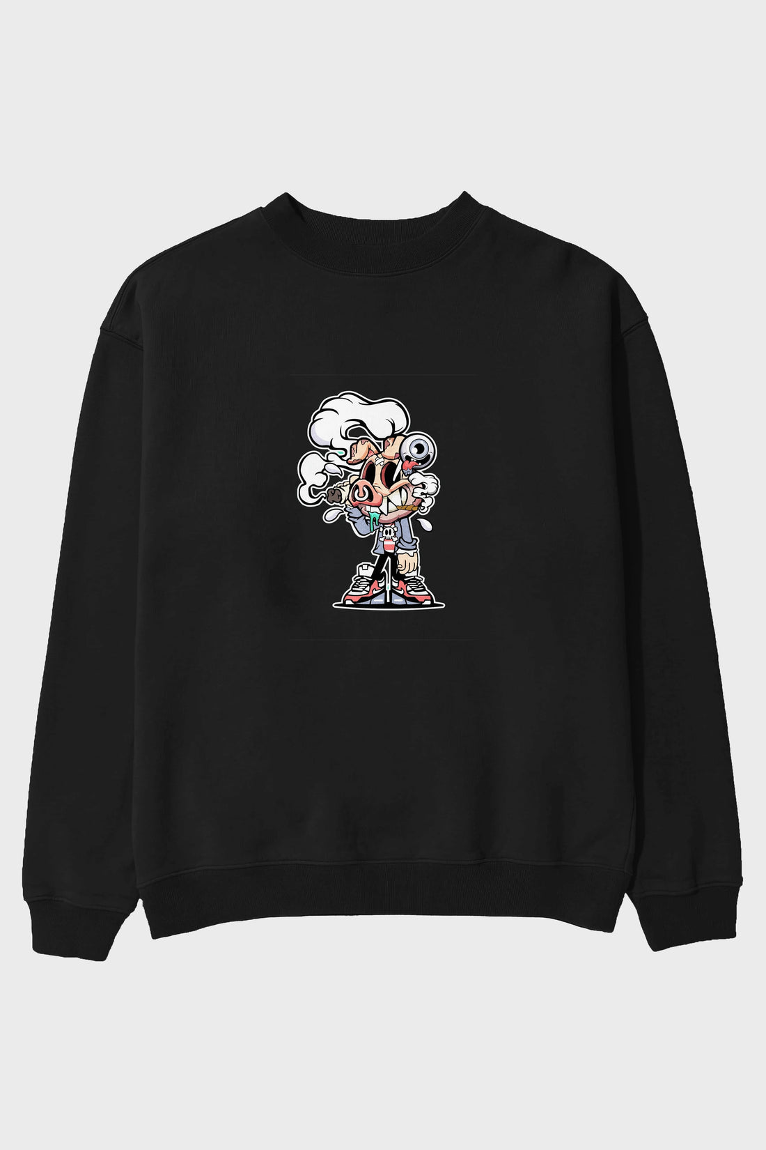 Pig Smoker Ön Baskılı Oversize Sweatshirt Erkek Kadın Unisex