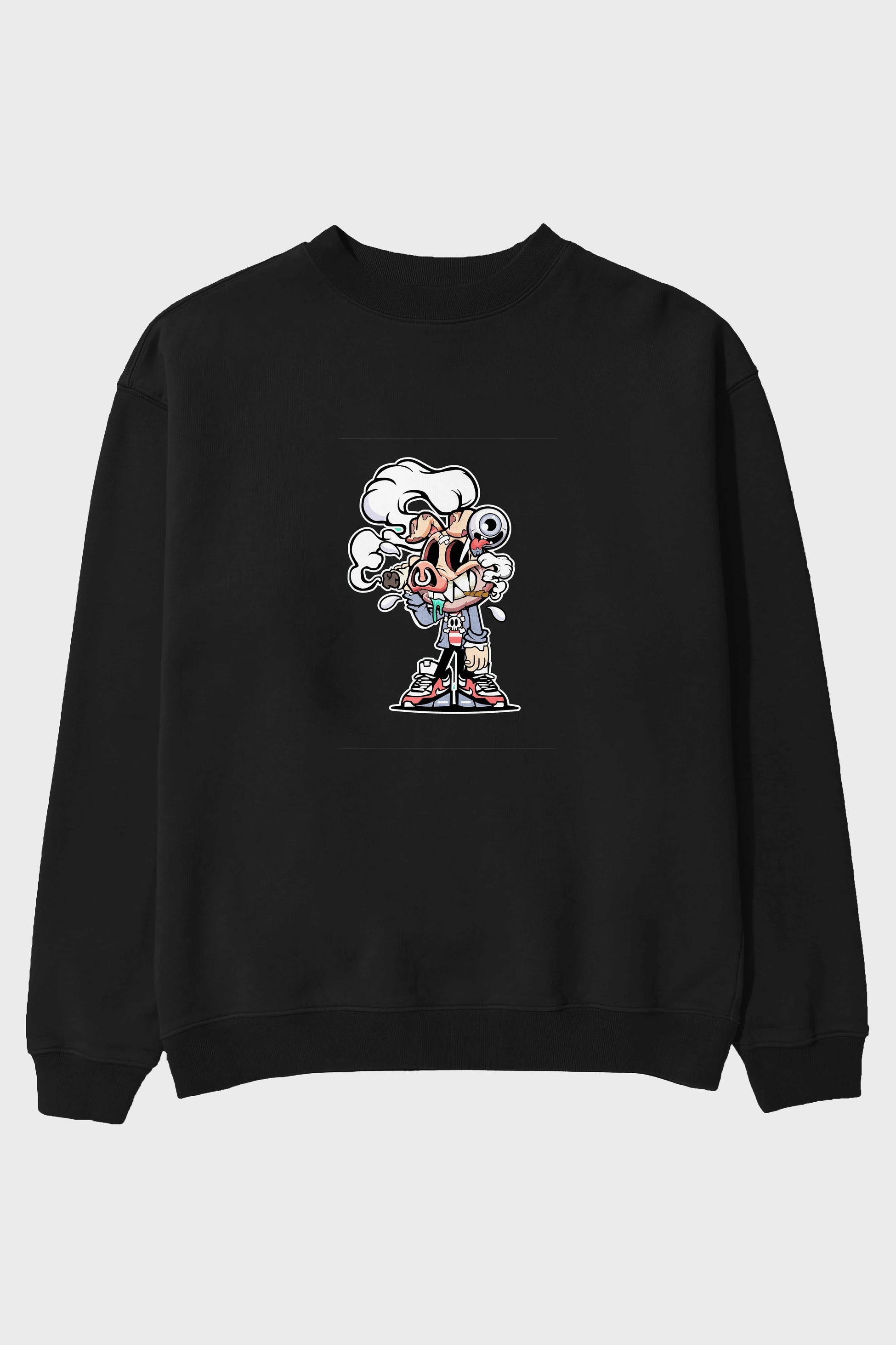 Pig Smoker Ön Baskılı Oversize Sweatshirt Erkek Kadın Unisex