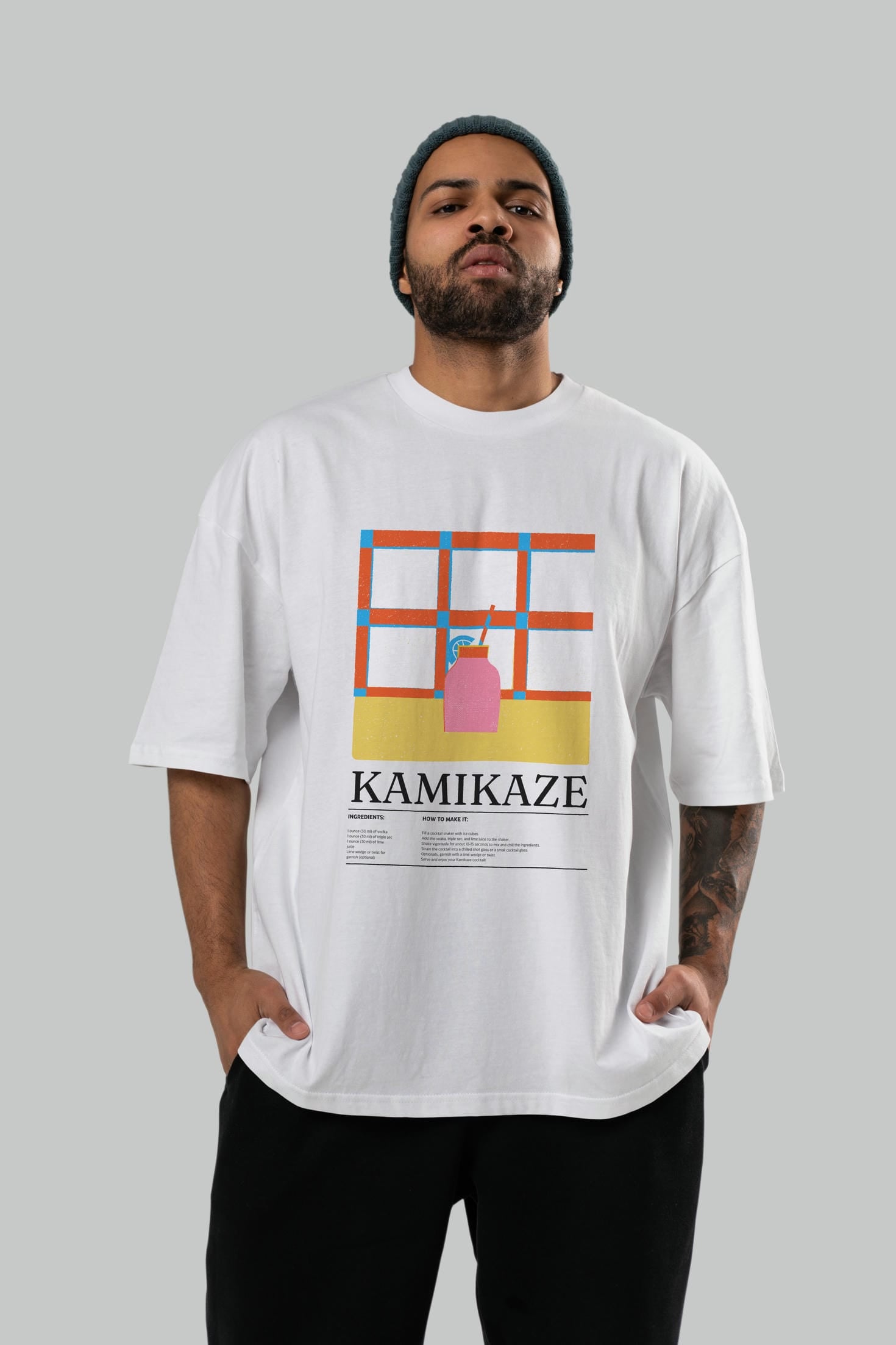 Kamikaze Kokteyl Ön Baskılı Oversize t-shirt Erkek Kadın %100 Pamuk Bisiklet Yaka tişort