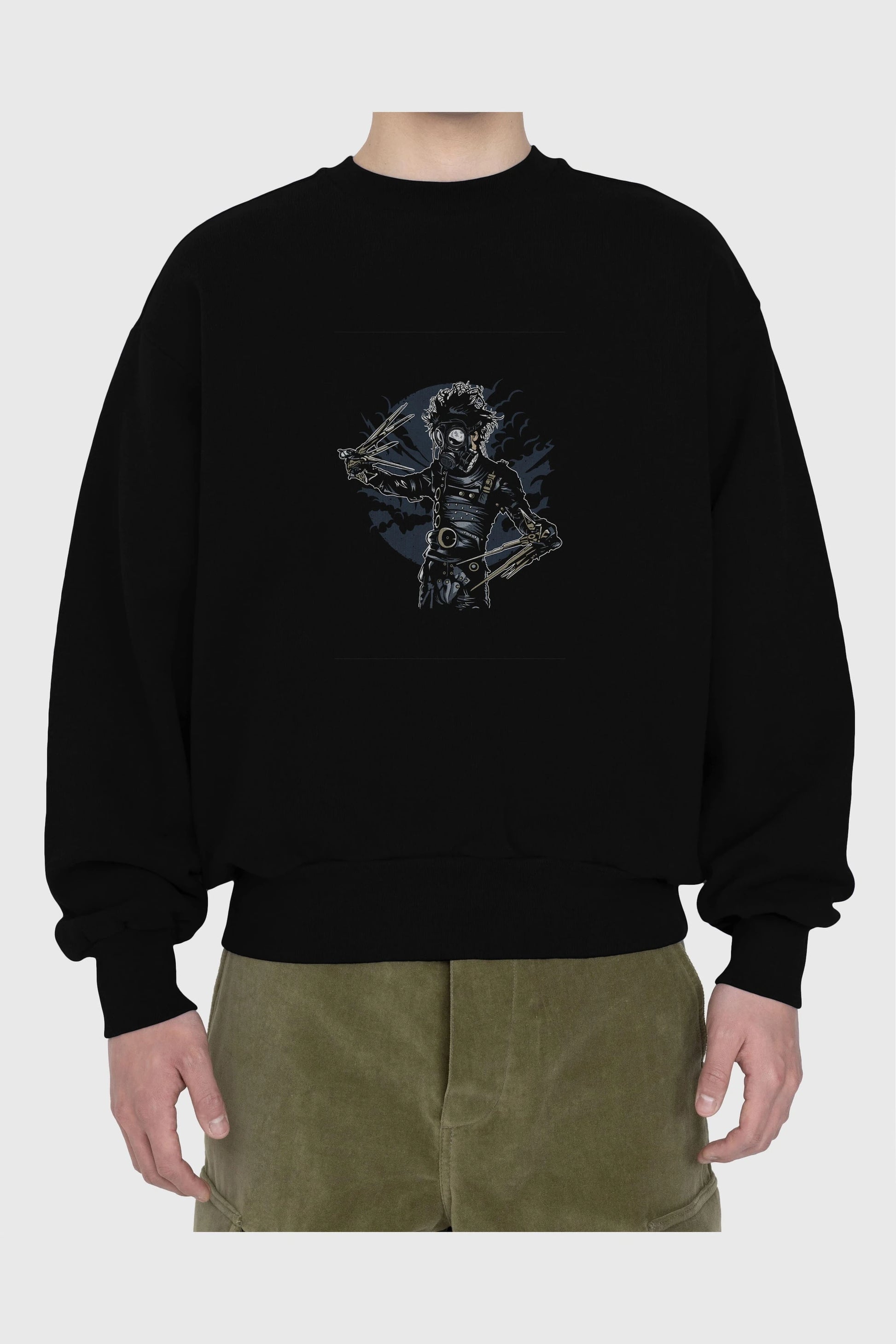 Gas Mask Scissors Ön Baskılı Oversize Sweatshirt Erkek Kadın Unisex