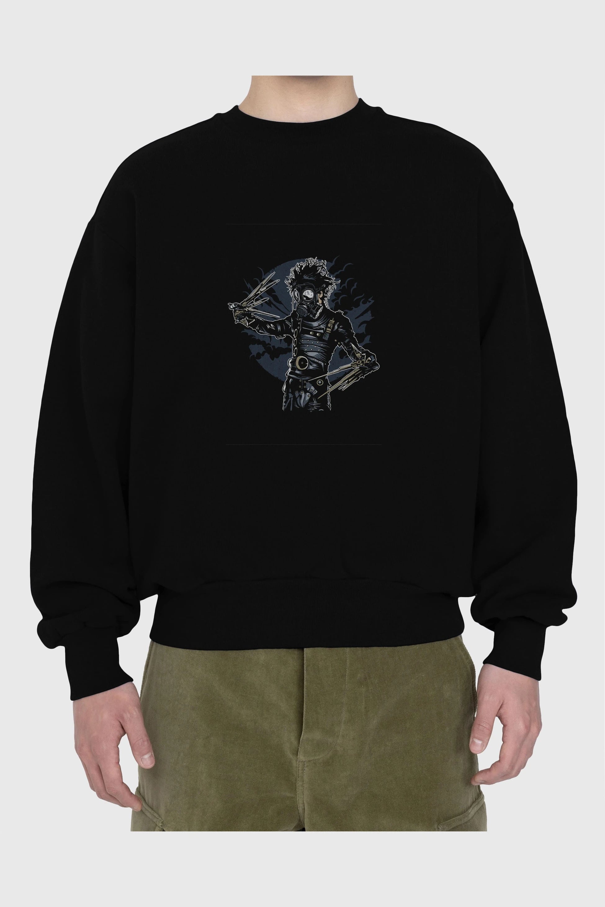 Gas Mask Scissors Ön Baskılı Oversize Sweatshirt Erkek Kadın Unisex