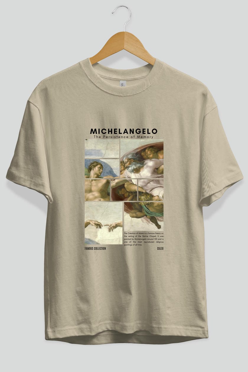 Michelangelo ön Baskılı Oversize t-shirt Erkek Kadın Bisiklet Yaka Pamuk tişort