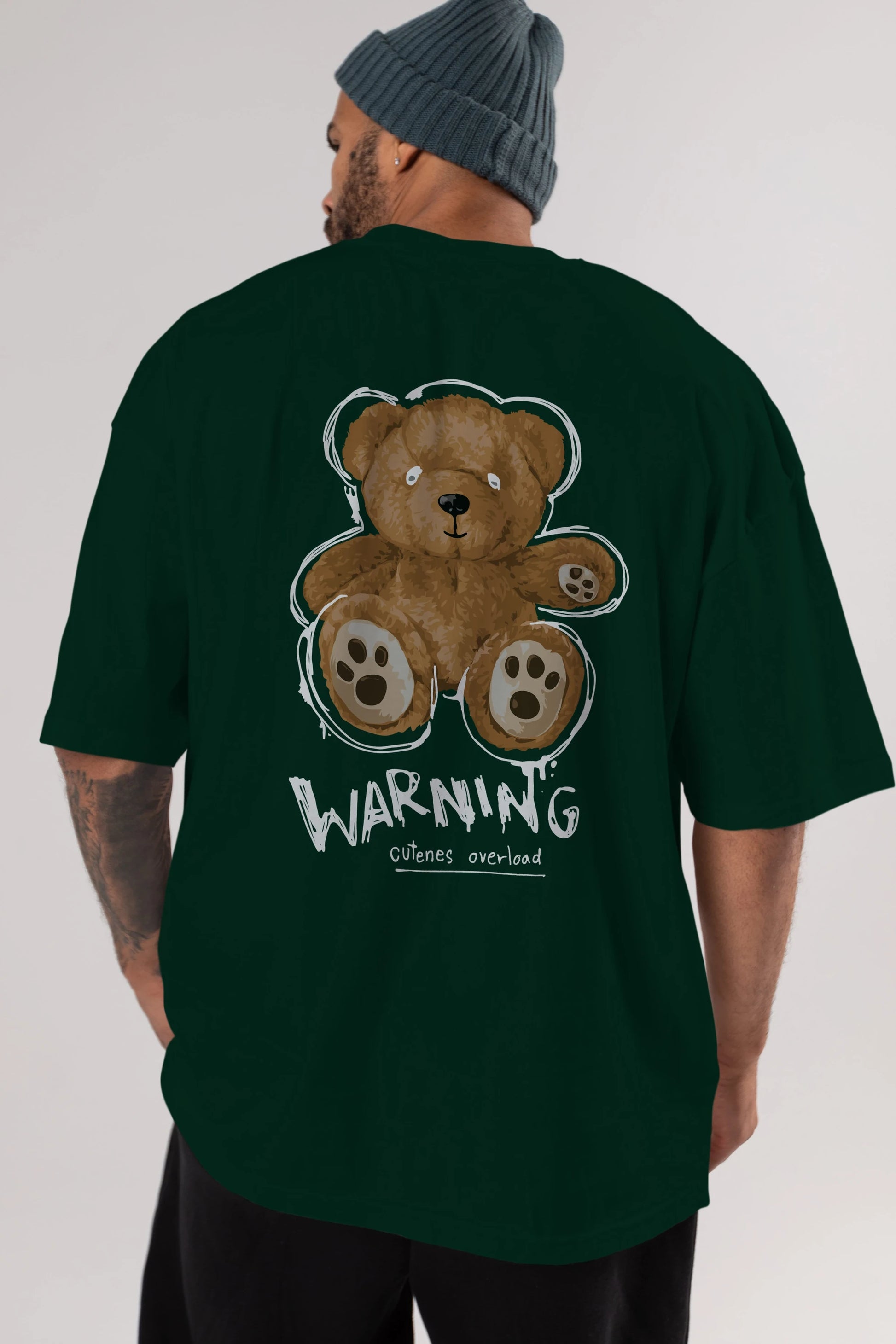 Warning Cuteness Bear Arka Baskılı Oversize t-shirt Erkek Kadın Unisex