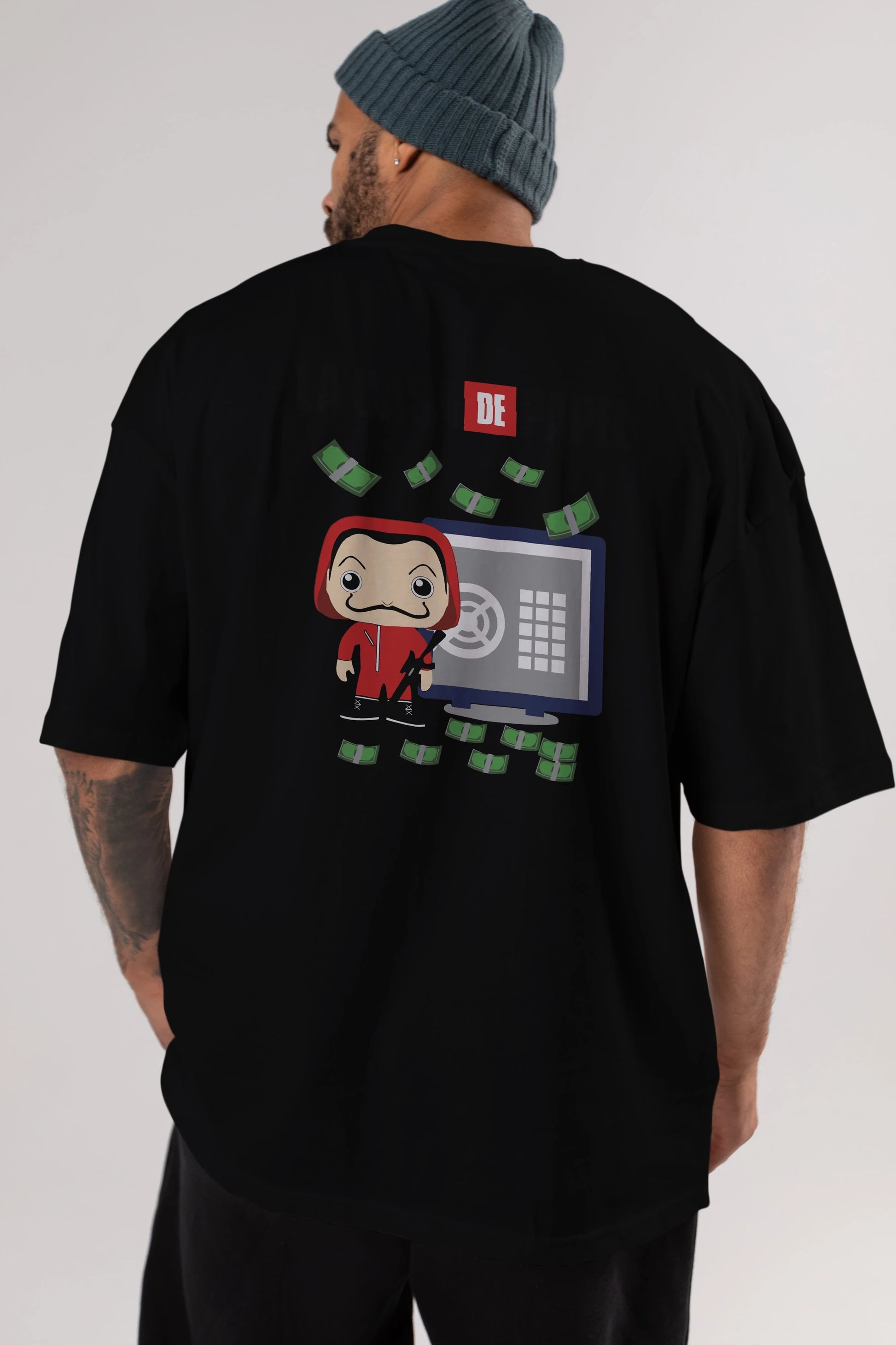 La Casa De Papel (4) Arka Baskılı Oversize t-shirt Erkek Kadın Unisex %100 Pamuk Bisiklet Yaka tişort