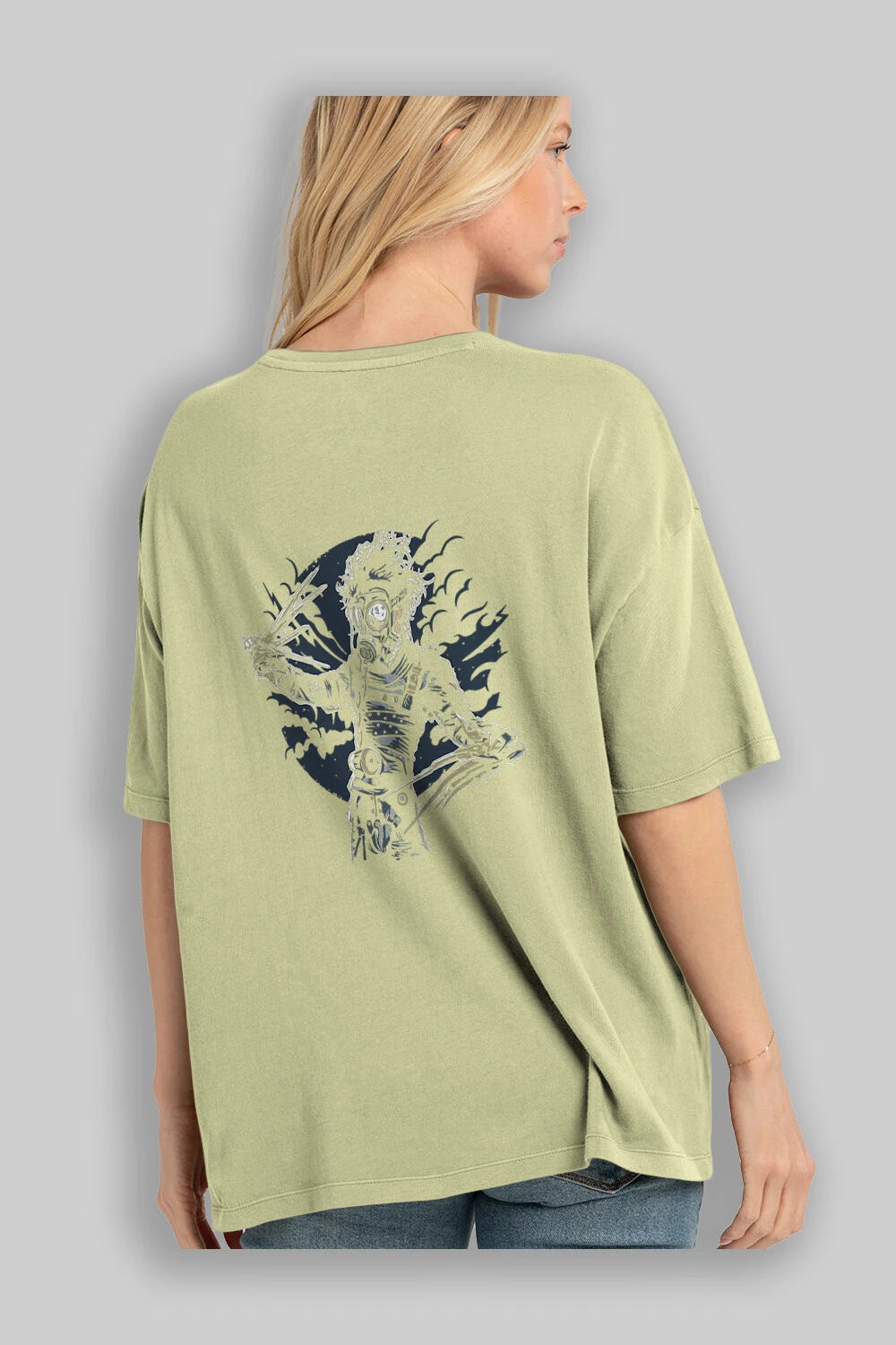 Gas Mask Scissors Arka Baskılı Oversize t-shirt Erkek Kadın Unisex %100 Pamuk