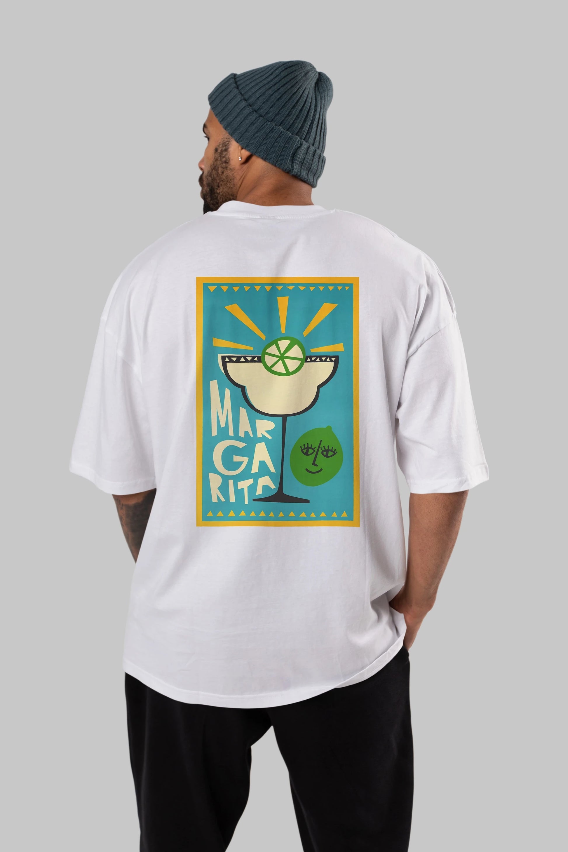Margarita 4 Arka Baskılı Oversize t-shirt Erkek Kadın Unisex %100 Pamuk Bisiklet Yaka tişort