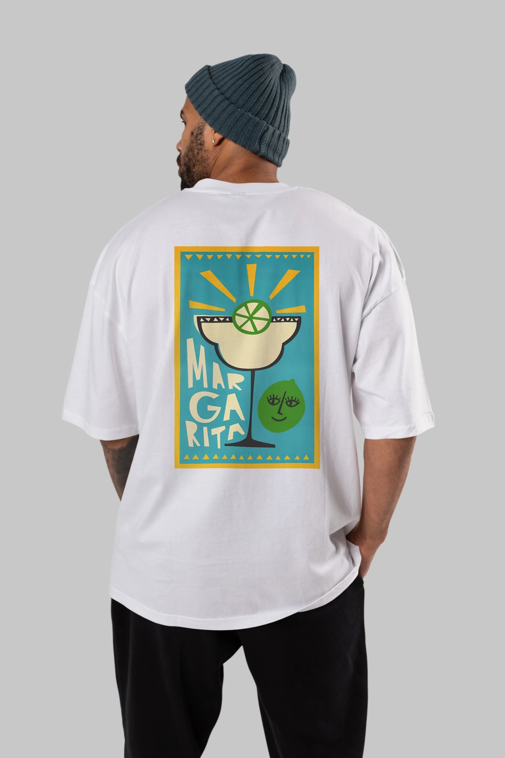 Margarita 4 Arka Baskılı Oversize t-shirt Erkek Kadın Unisex %100 Pamuk Bisiklet Yaka tişort