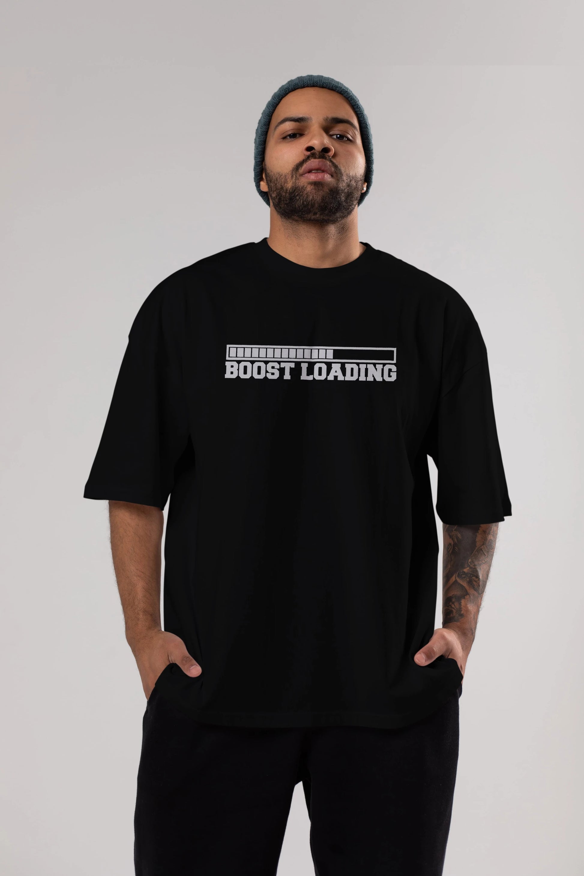 Boost Loading Ön Baskılı Oversize t-shirt %100 pamuk Erkek Kadın Unisex