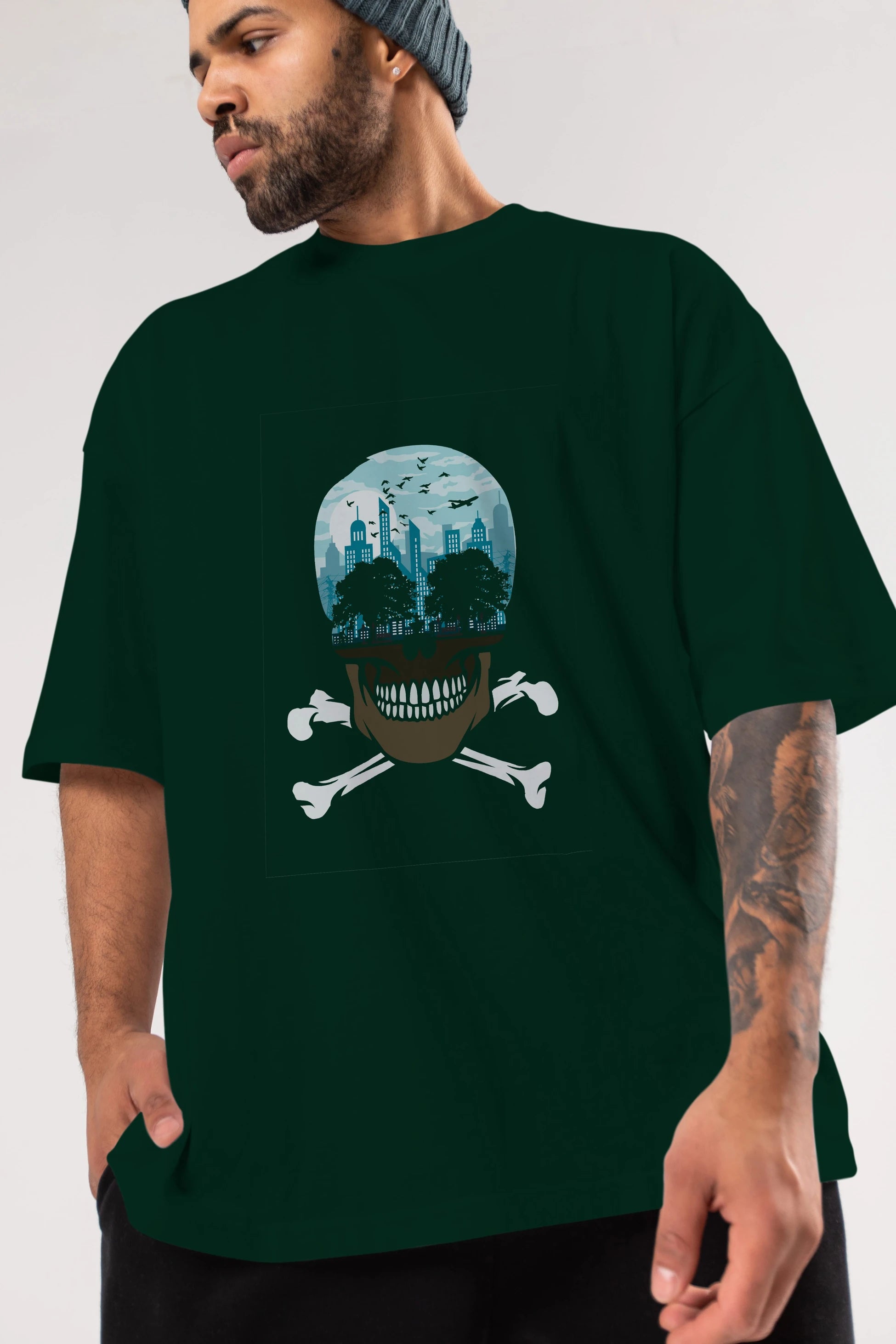 Death City Ön Baskılı Oversize t-shirt %100 pamuk Erkek Kadın Unisex